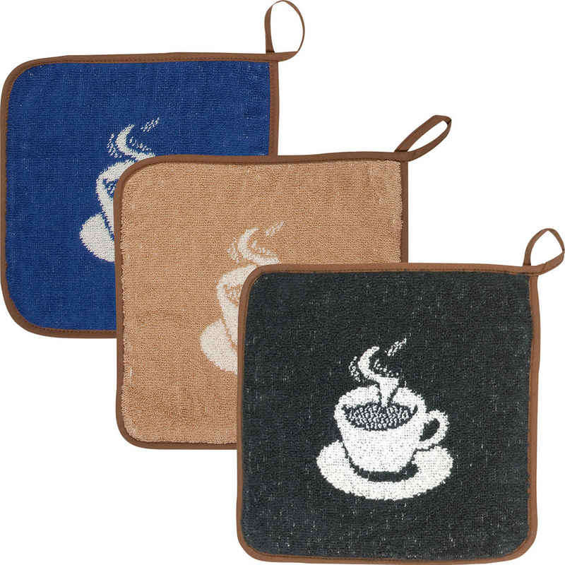 Kracht Kochschürze Topflappen "Espresso" 3er-Pack, (3-tlg), Frottier Motiv