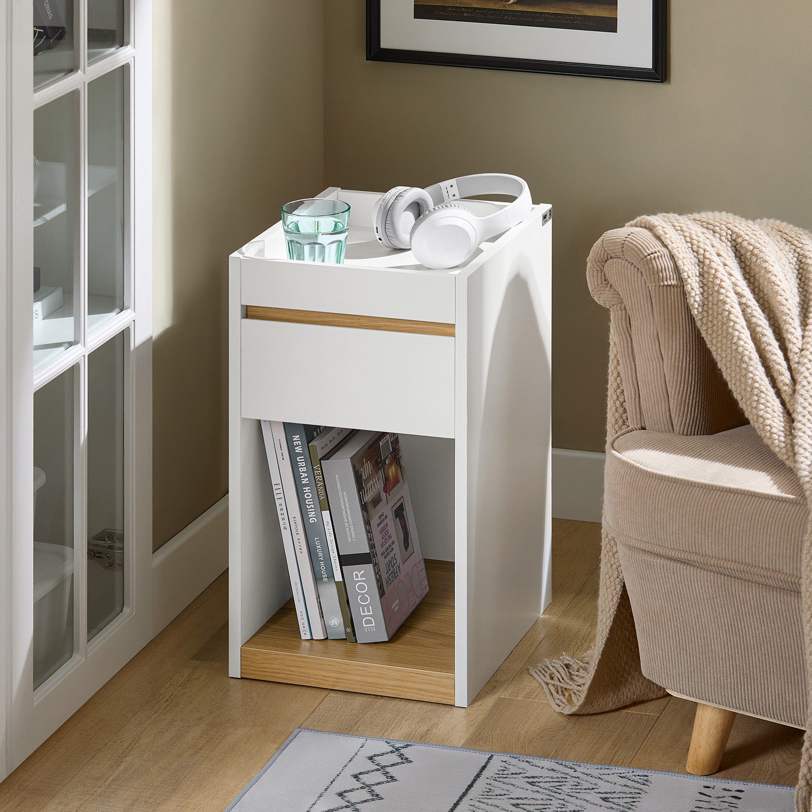 SoBuy Nachttisch FBT137, Nachttisch schmal, Telefontisch, Schlafzimmer, Nachtschrank Boxspringbett Sofatisch Nachtkommode Beistelltisch schmal – Bild 5 von 5