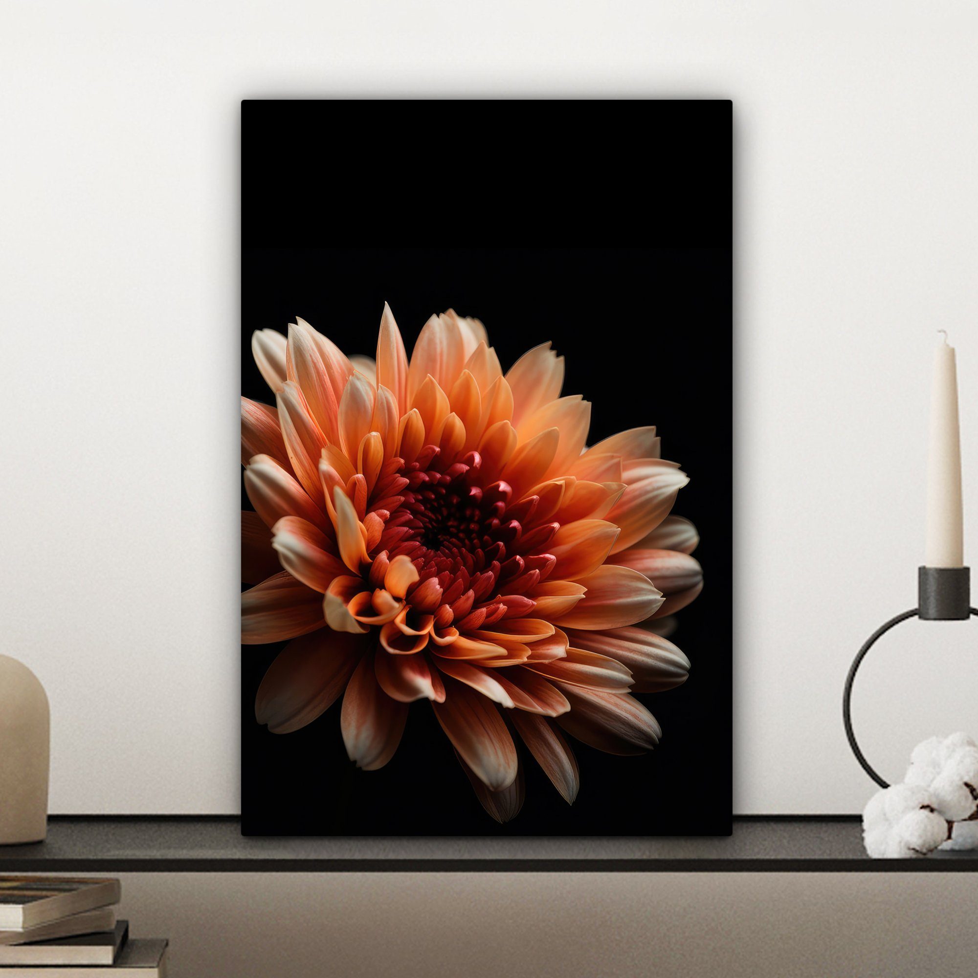 (1 - Zackenaufhänger, Orange fertig OneMillionCanvasses® Natur Blumen St), cm 20x30 Chrysantheme inkl. - - bespannt Leinwandbild Gemälde, - Leinwandbild Schwarz,