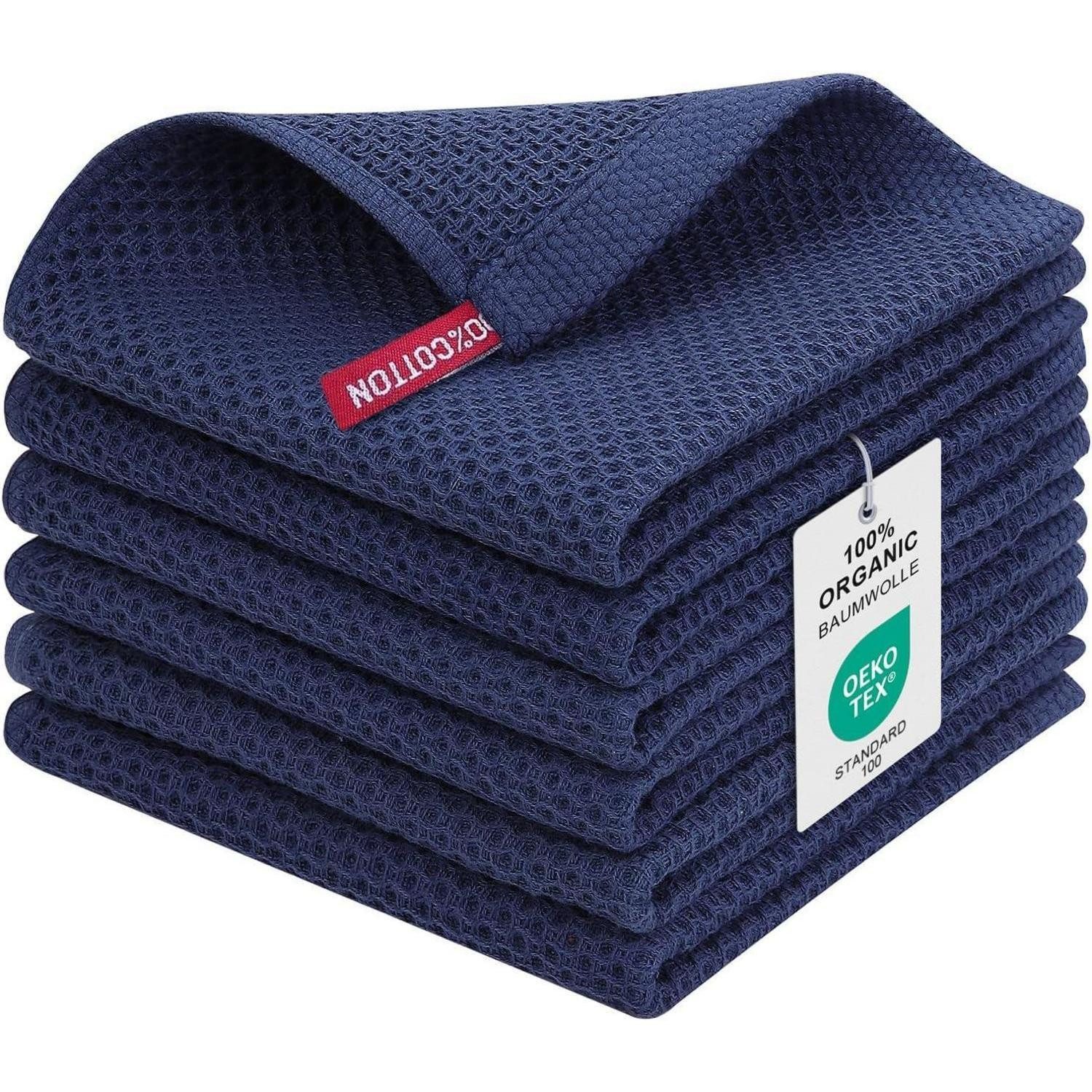 LuxusKollektion Geschirrtuch Geschirrtücher Baumwolle 6er Set Marine 30x30cm