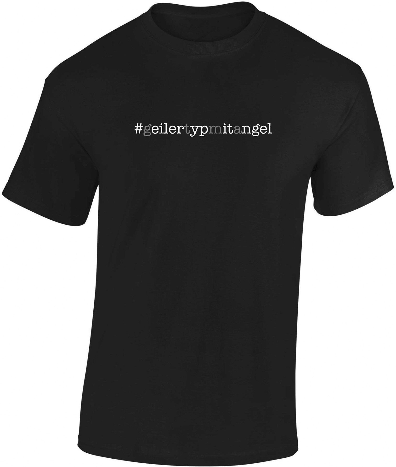 Baddery Print-Shirt Angel T-Shirt: "Geiler Typ mit Angel" - Angler Geschenke Angelkleidung, hochwertiger Siebdruck, auch Übergrößen, aus Baumwolle