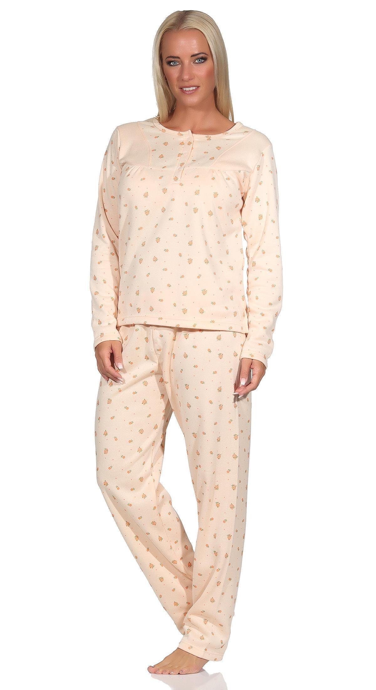 zweiteiliger tlg) EloModa L Winter Thermo (2 Aprikose Schlafanzug, Gr. XL Pyjama Pyjama M 2XL Damen