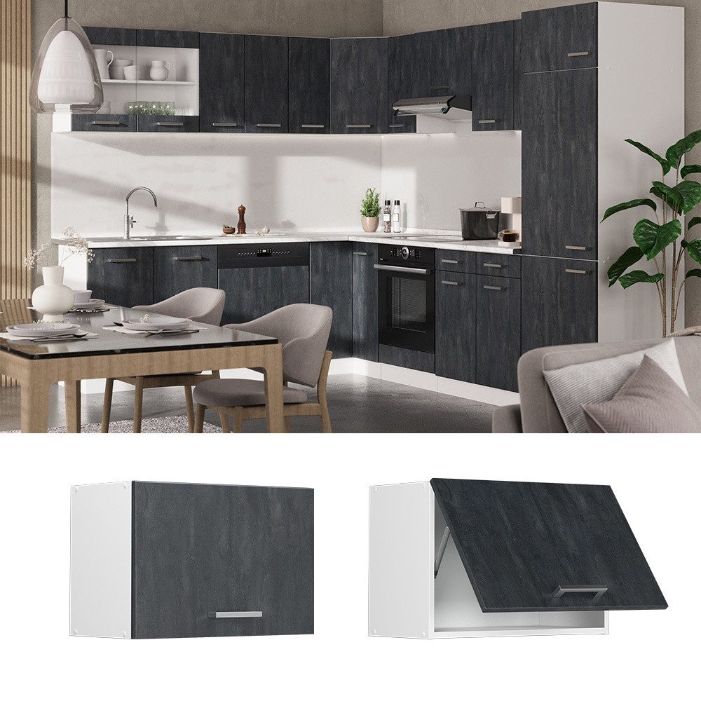 Vicco Hängeschrank R-Line, Schwarz Beton/Weiß, 60 cm Flach (1-St)