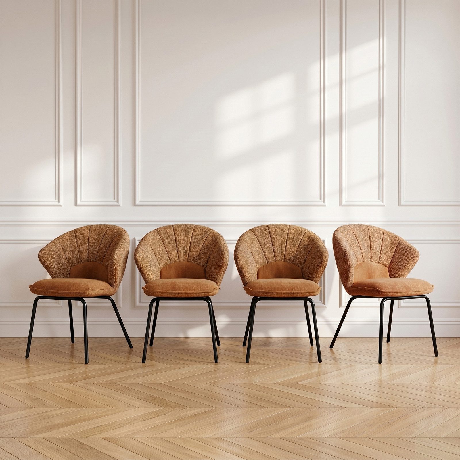 Jiexi Esszimmerstuhl Polsterstuhl Flanell Sessel fächerförmig moderner Metallrahmen