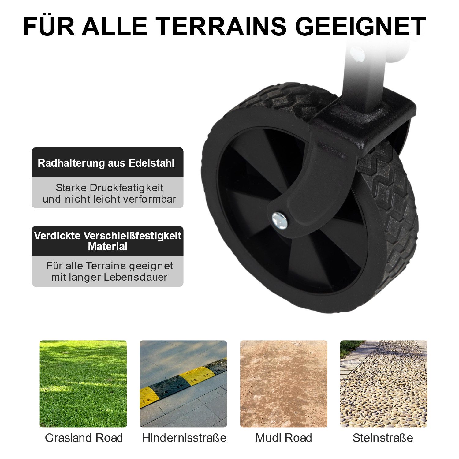 FOXSPORT Bollerwagen faltbar, Handwagen, Transportwagen, Strandbuggy (Packung), breites Geländepanzerrad, max. 75 kg, Vorder- & Hinterbremse – Bild 4 von 5