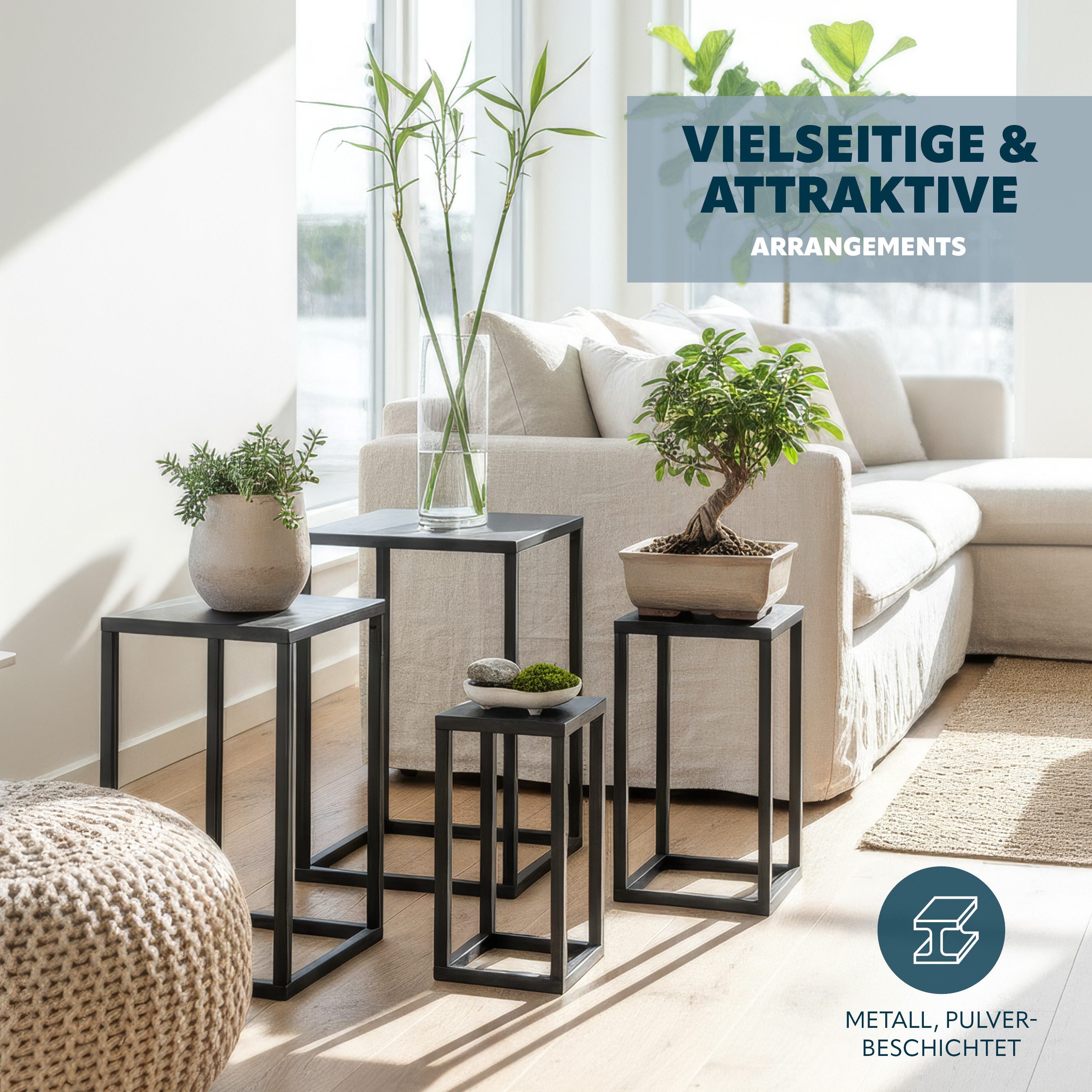 bremermann Blumenhocker 4er-Set, Metall-Blumenständer, Blumensäule schwarz