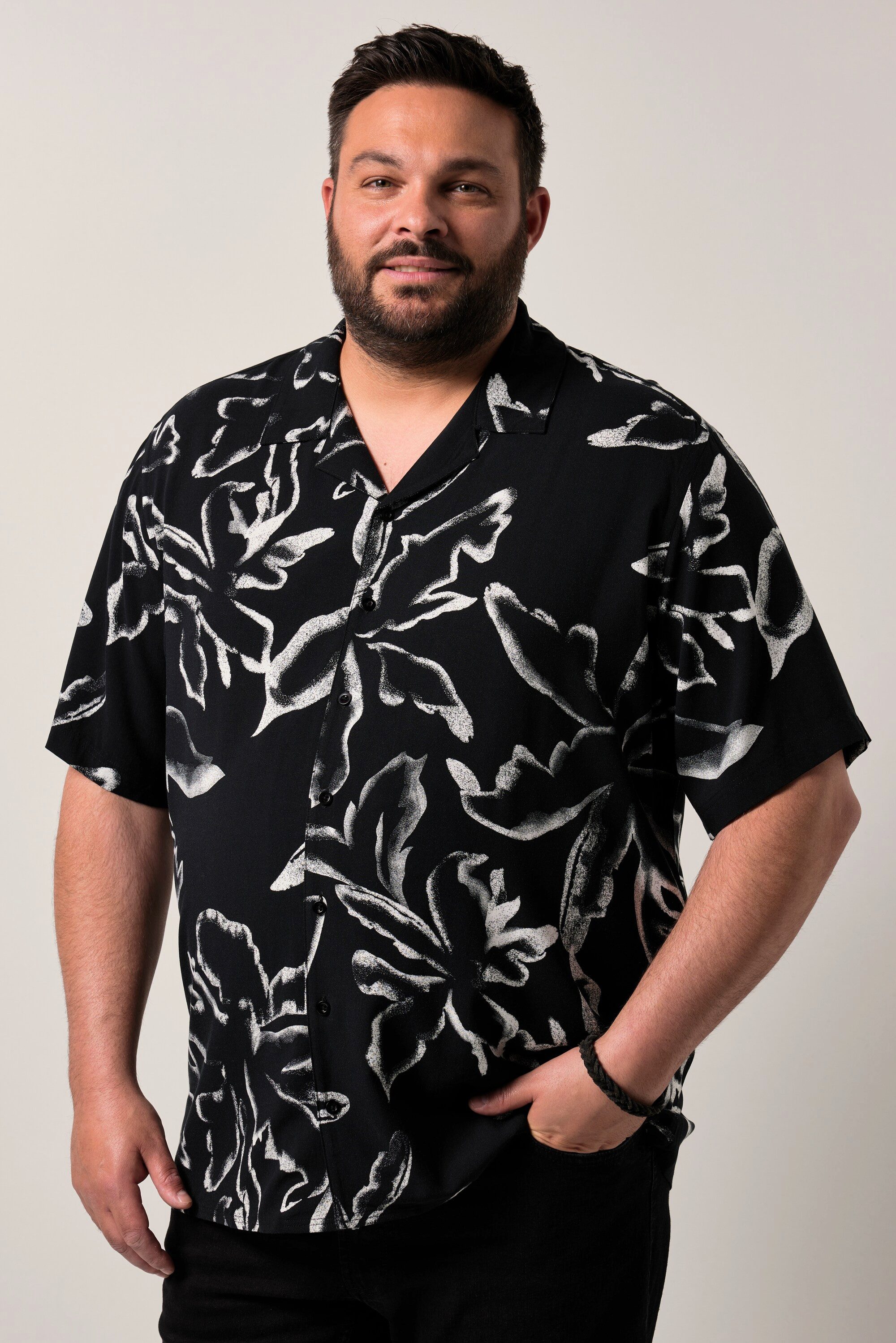 Men Plus Kurzarmhemd Viskose-Hemd Halbarm Alloverprint Cubakragen günstig online kaufen