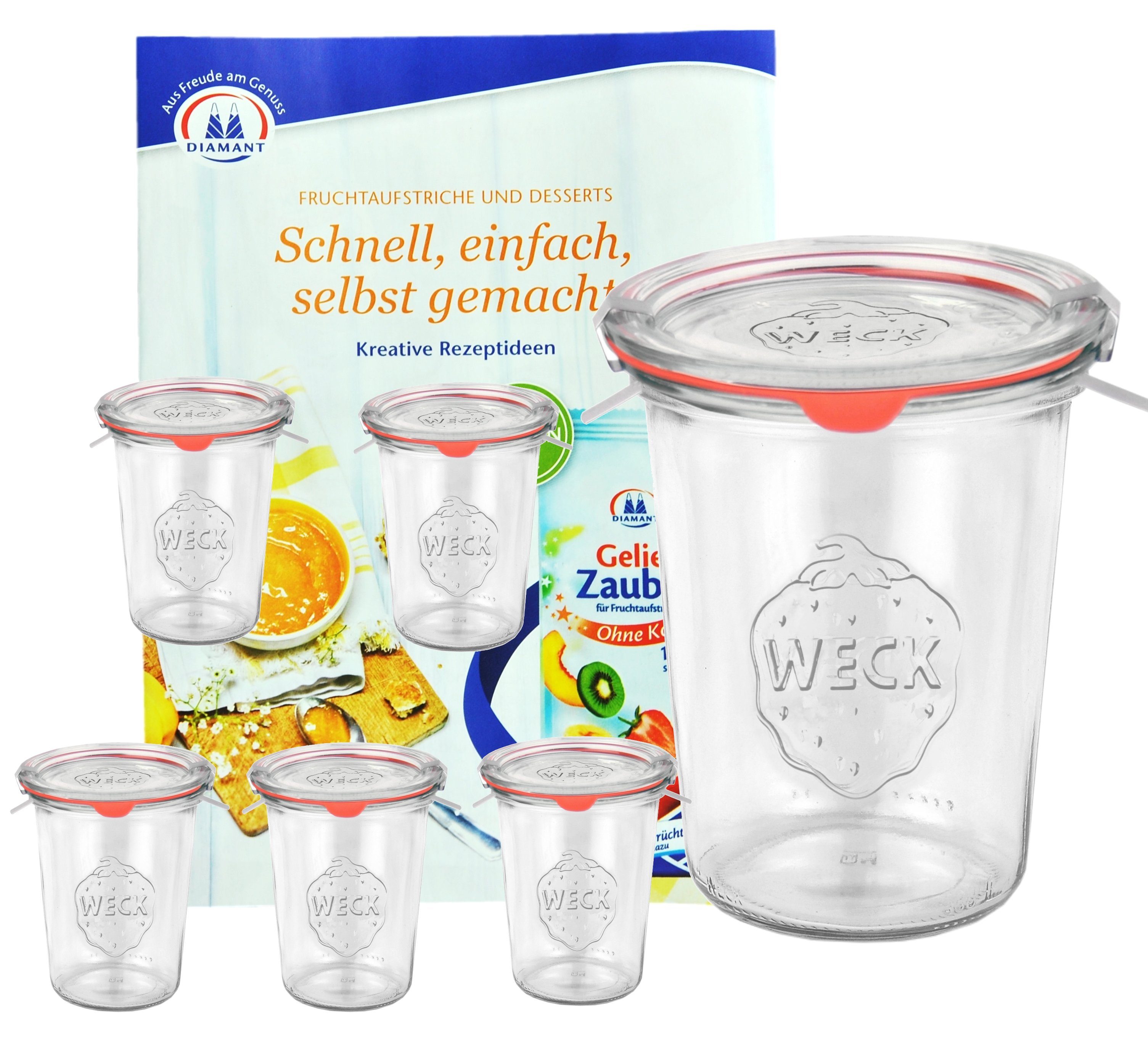 Einmachglas 6er Set Weck Gläser 850ml Sturzgläser Glasdeckel Einkochringe Klammer