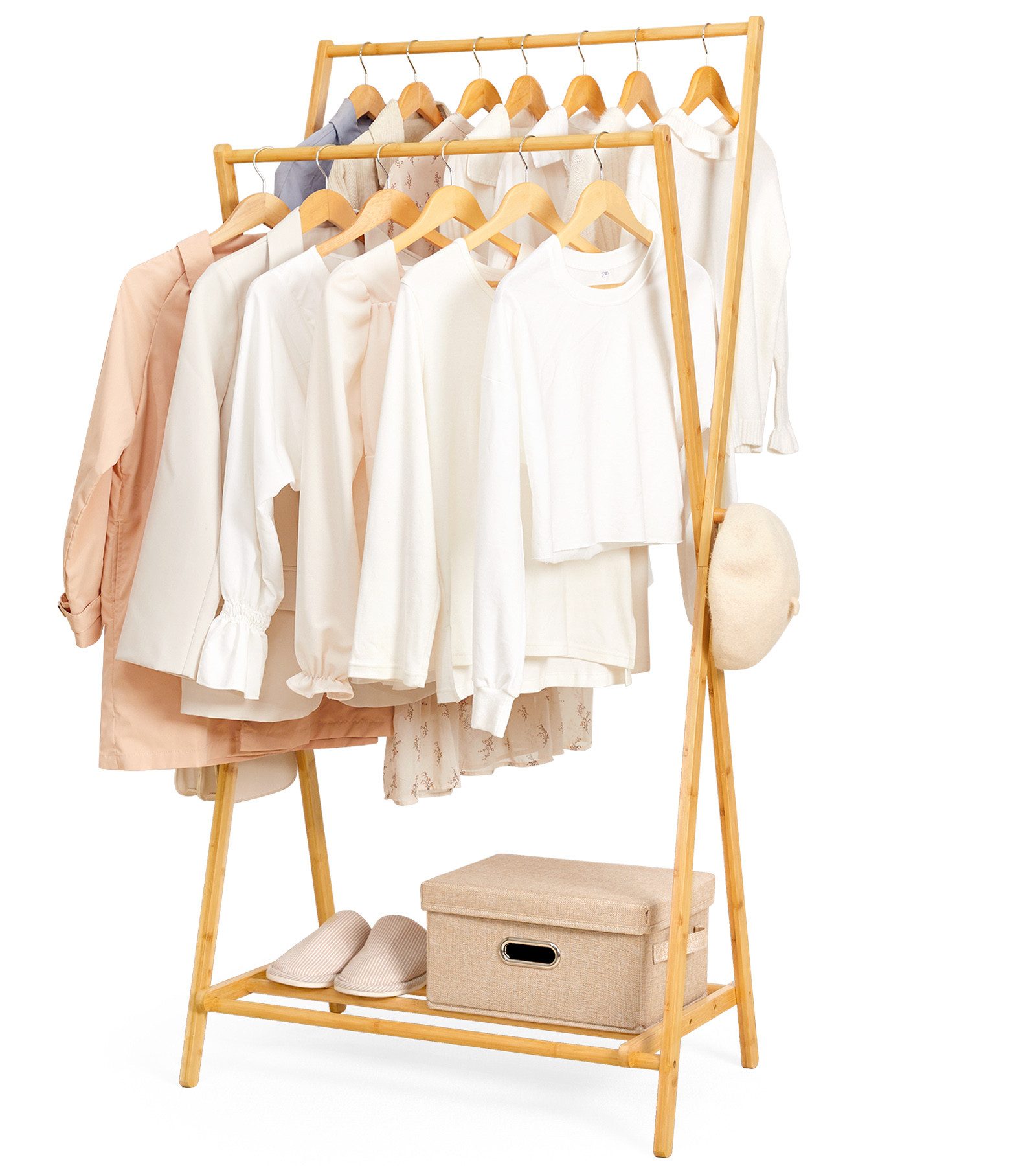 Yorbay Kleiderständer Bambus Garderobenständer Doppelstangen-Kleiderständer günstig online kaufen