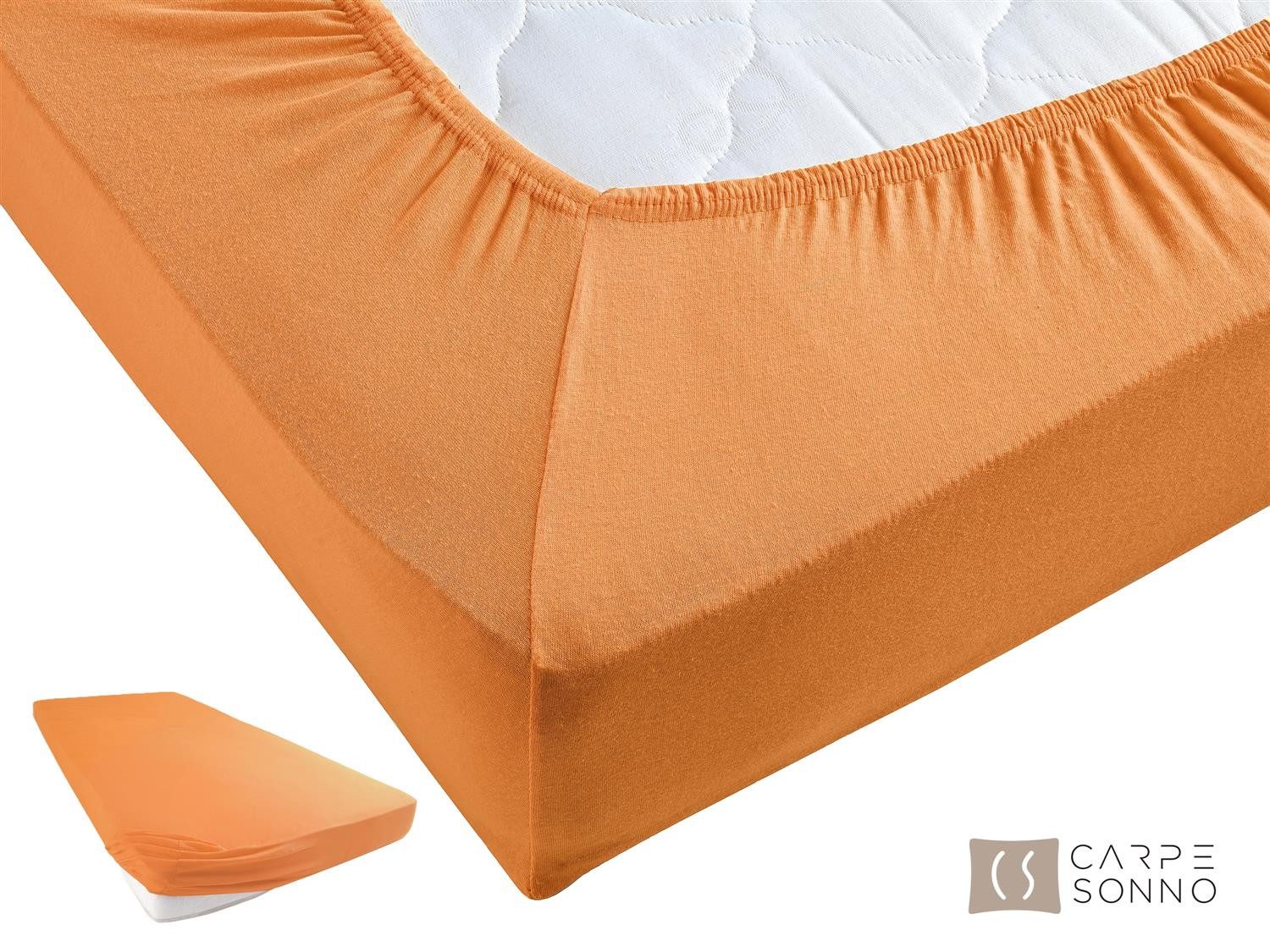Carpe Sonno Spannbettlaken Jersey 90x200 100x200 120x200 140x200 160x200 180x200 200x200 70x140, Jersey, Gummizug: rundum, (1 Stück), 100% Baumwolle Spannbettlaken 90x200 Spannbetttuch Orange