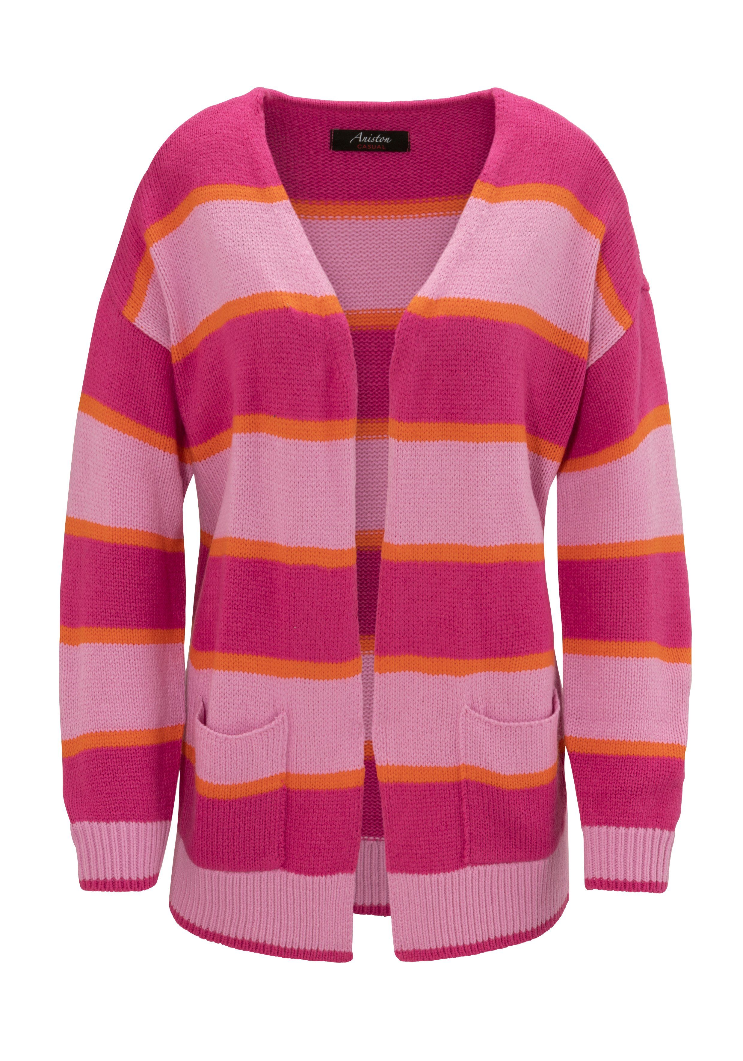 Aniston KOLLEKTION CASUAL Strickjacke NEUE pink-rosa-orange Streifen-Dessin farbharmonischem im -