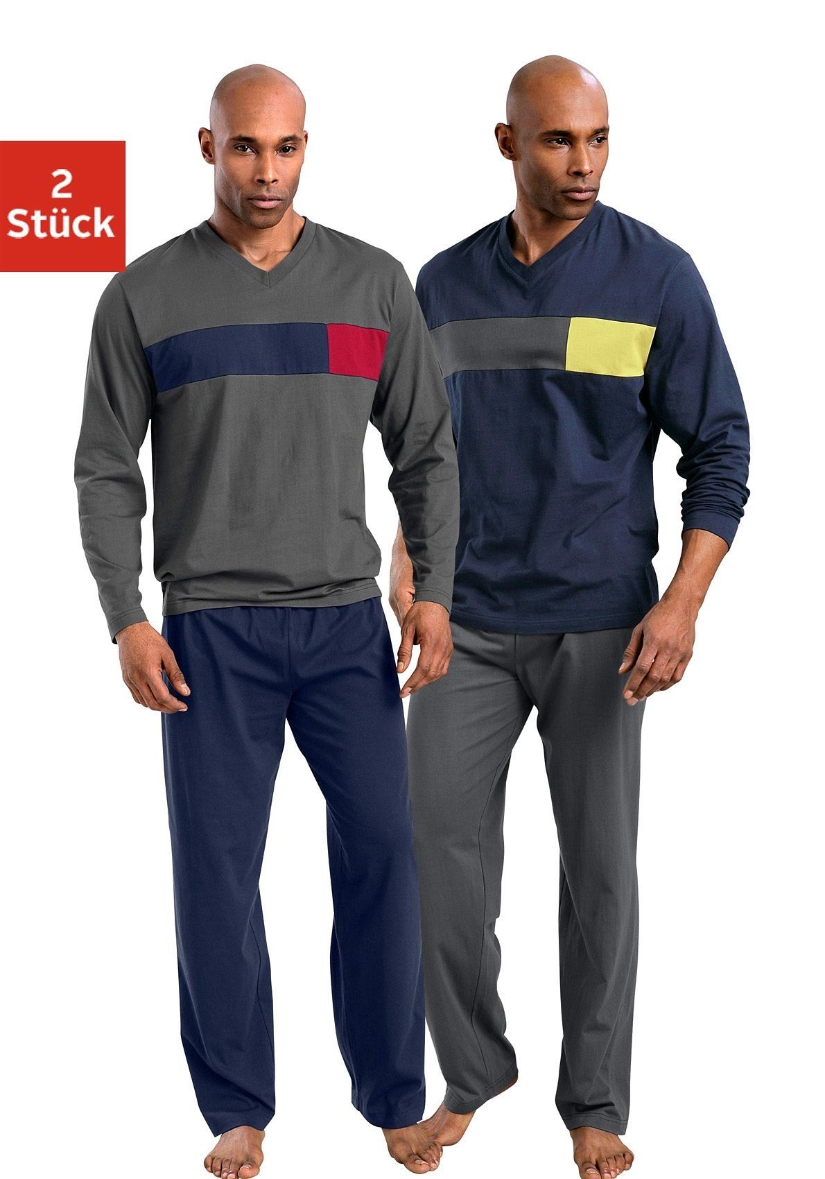 le jogger Pyjama, (Packung, 4 tlg., 2 Stück), Schlafanzug mit garngefärbten günstig online kaufen