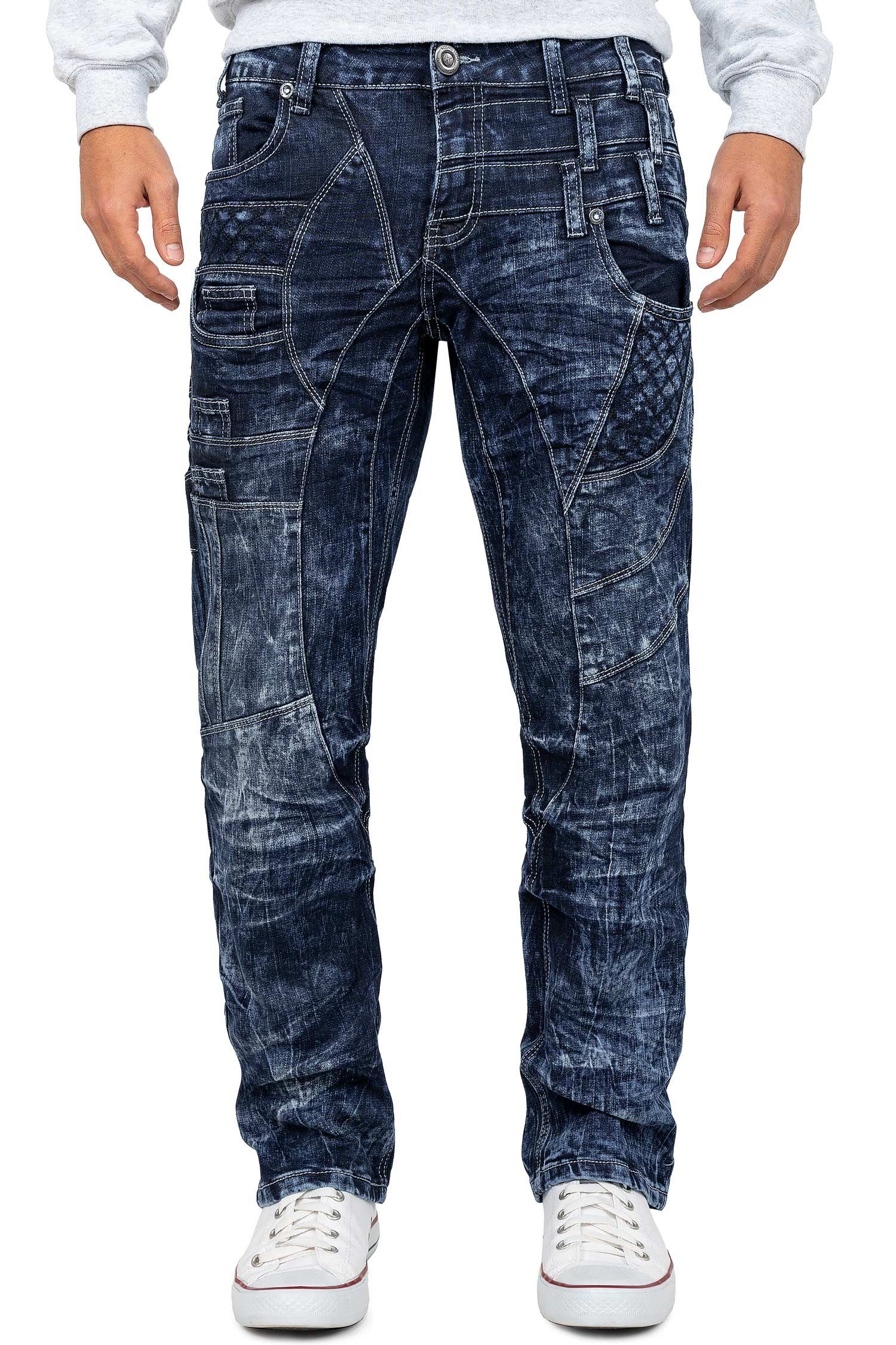 Kosmo Lupo 5-Pocket-Jeans Herren Regular Fit Jeans Stonewashed KM006d (1-tlg) mit Verzierungen
