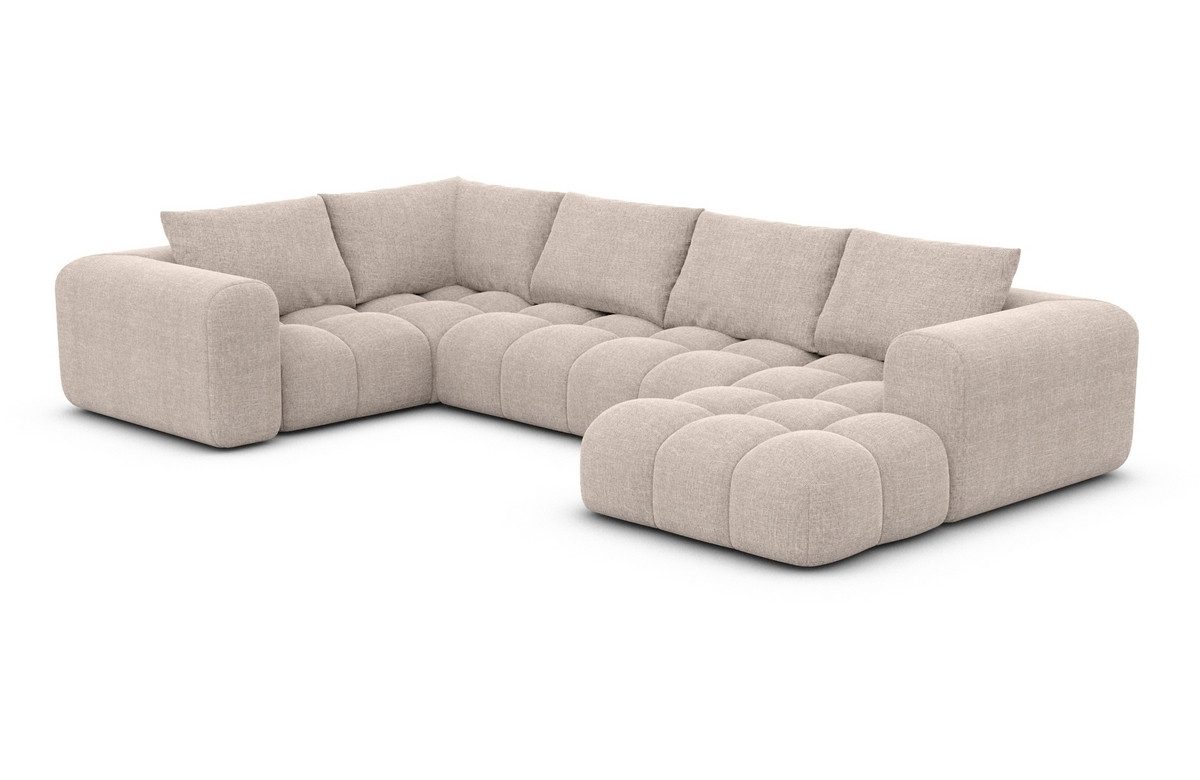 Sofa Dreams Wohnlandschaft Casaluna U Form Design Stoff Couch, 6-Sitzer, Polsterecke, Ottomane rechts, Strukturstoff Beige