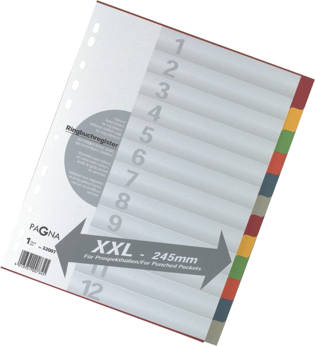 PAGNA Aktenordner Register A4 Überbreite Karton 12-teilig farbig