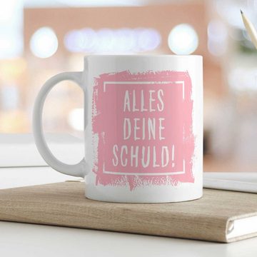 GRAVURZEILE Tasse mit Spruch Alles Deine Schuld!, Keramik, Farbe: Weiß