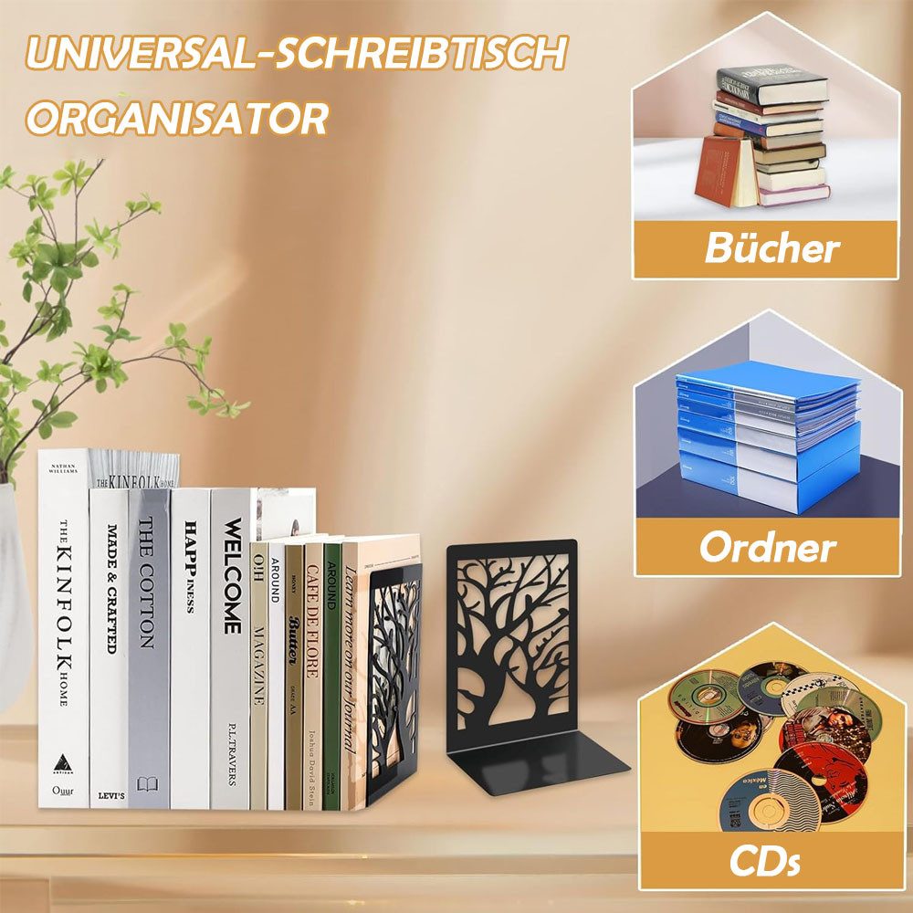 TUWENA Buchstütze 3 Paar Buchstütze, Buchstützen Metall Bücherhalter mit Rutschfester (6 St), 6 Stück Bücherregale Bücherstopper für Schule,Büro,Zuhause, Biblio – Bild 4 von 5