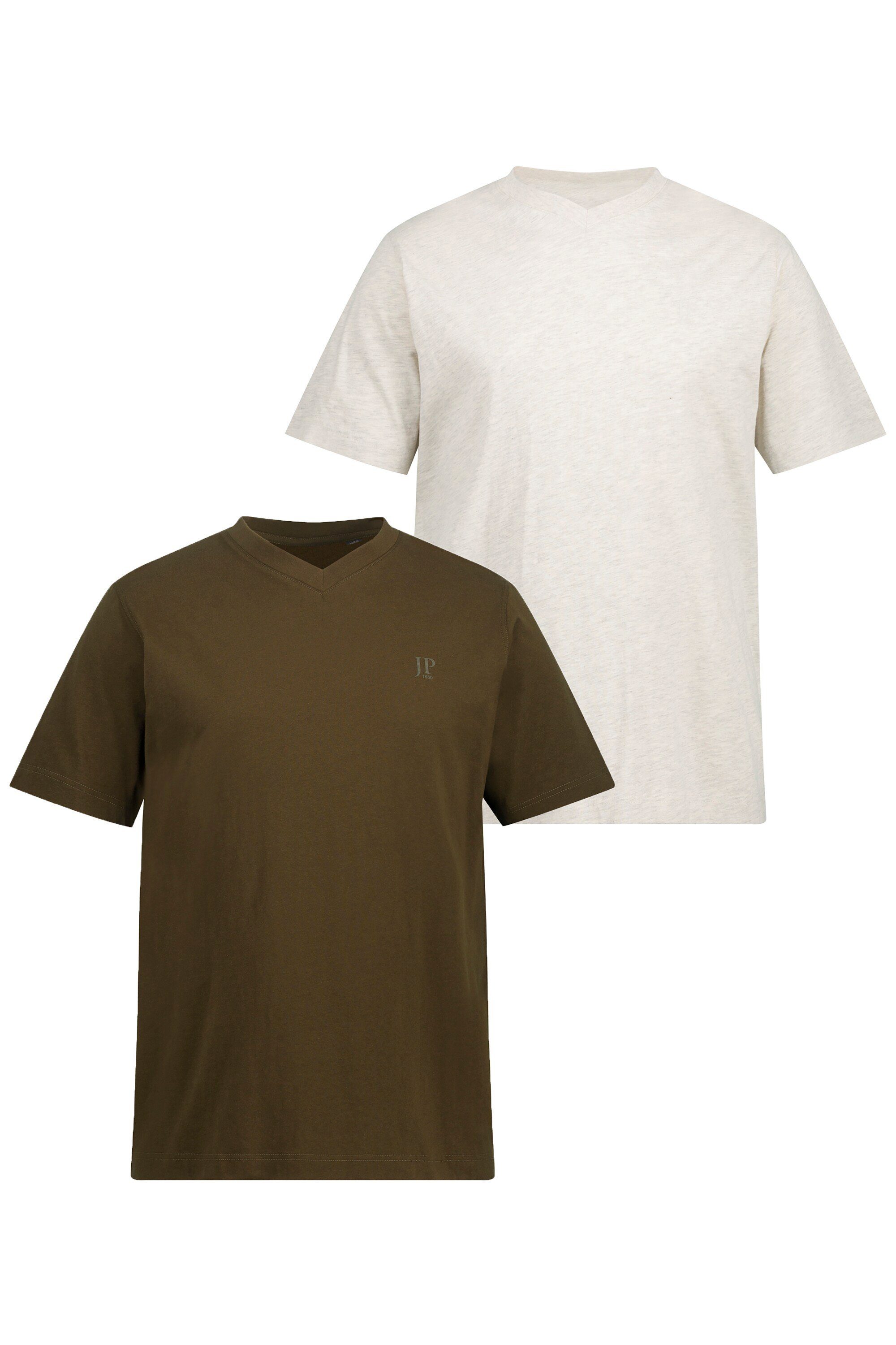 JP1880 T-Shirt T-Shirts (2-tlg) Basic Halbarm braun 2er-Pack V-Ausschnitt