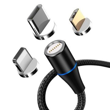 MaXlife magnetisches Kabel USB - iPhone + USB-C + microUSB 1,0 m 3A schwarz USB-Kabel, (100 cm)