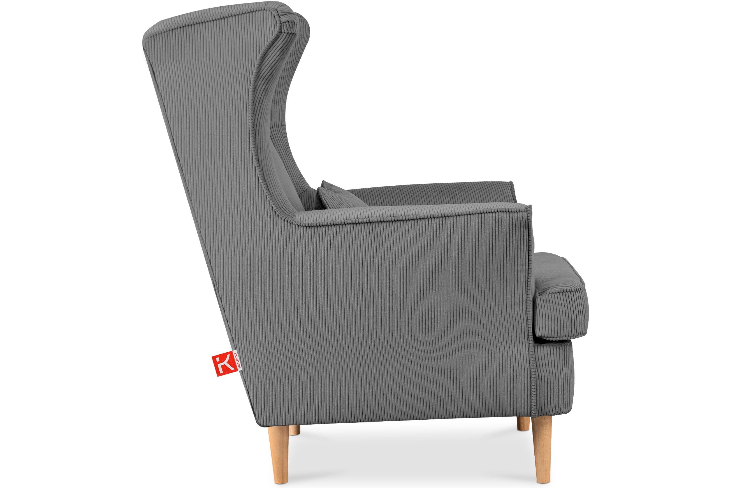 Sessel, hohe Ohrensessel inklusive Konsimo STRALIS Füße, Design, dekorativem zeitloses Kissen