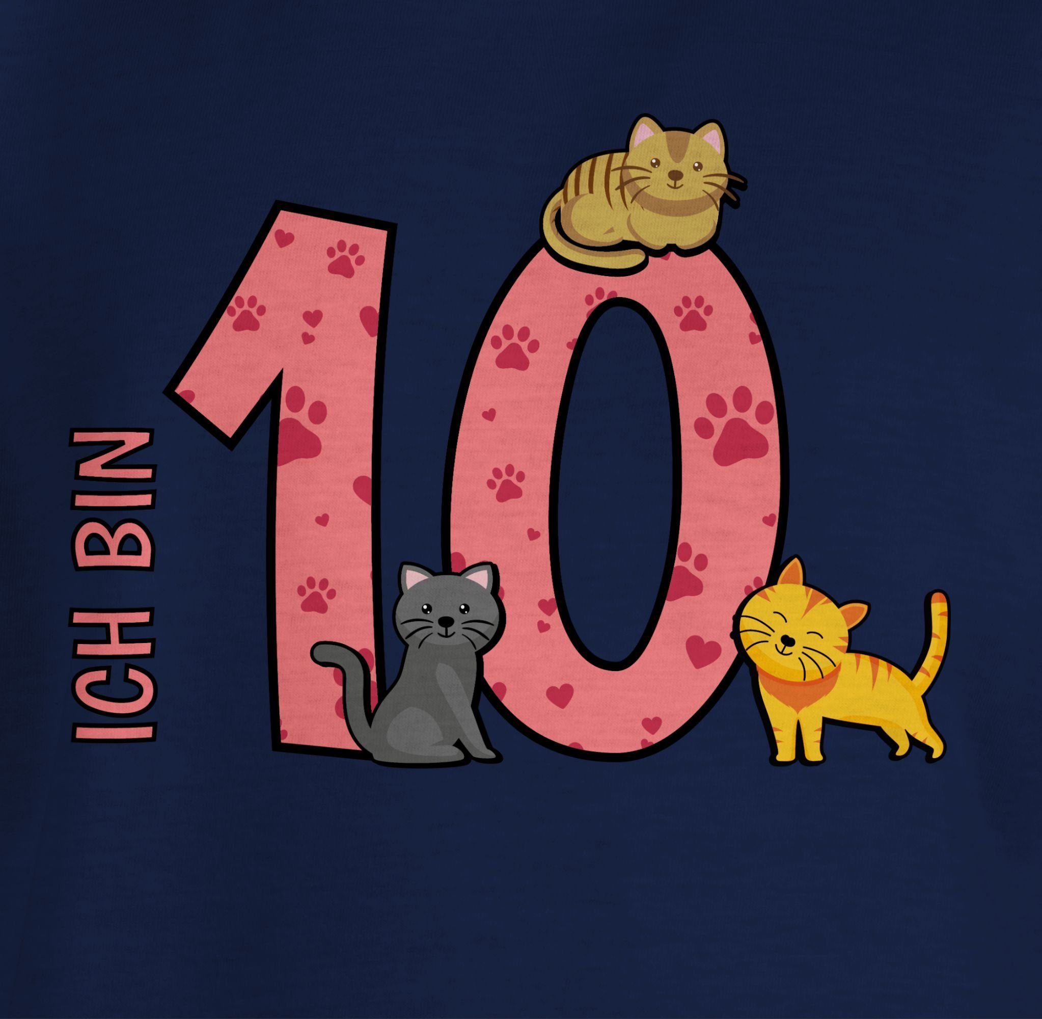 Katzen T-Shirt Geburtstag Zehnter Shirtracer Dunkelblau 10. 2