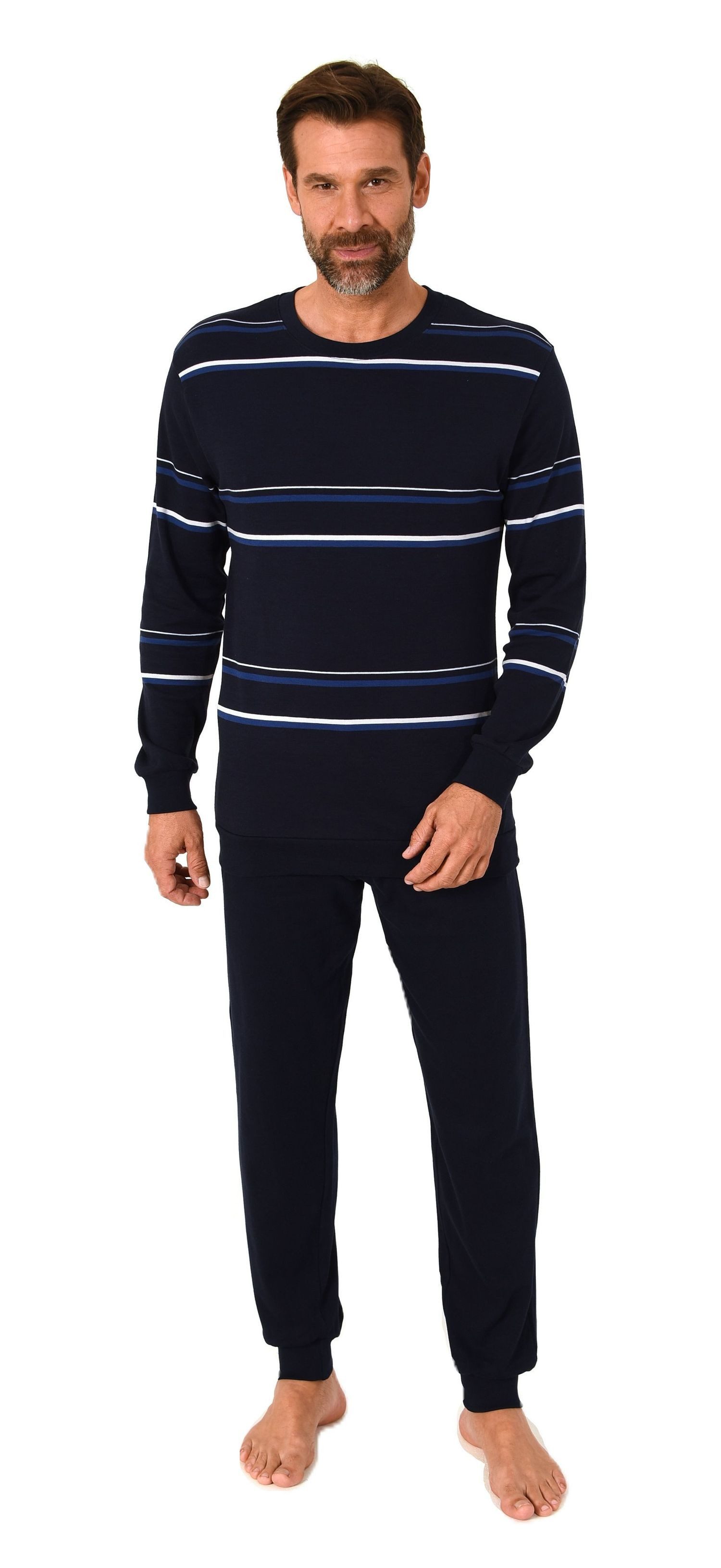 Normann Pyjama Herren Schlafanzug mit Bündchen in warmer Kuschel Interlock günstig online kaufen