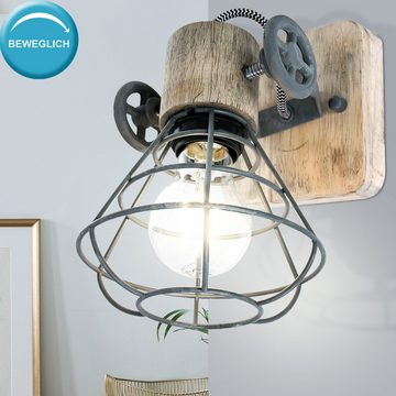 Steinhauer LIGHTING Wandleuchte, Leuchtmittel nicht inklusive, Retro Wand Strahler verstellbar Käfig Design Wohn Arbeits Zimmer Holz