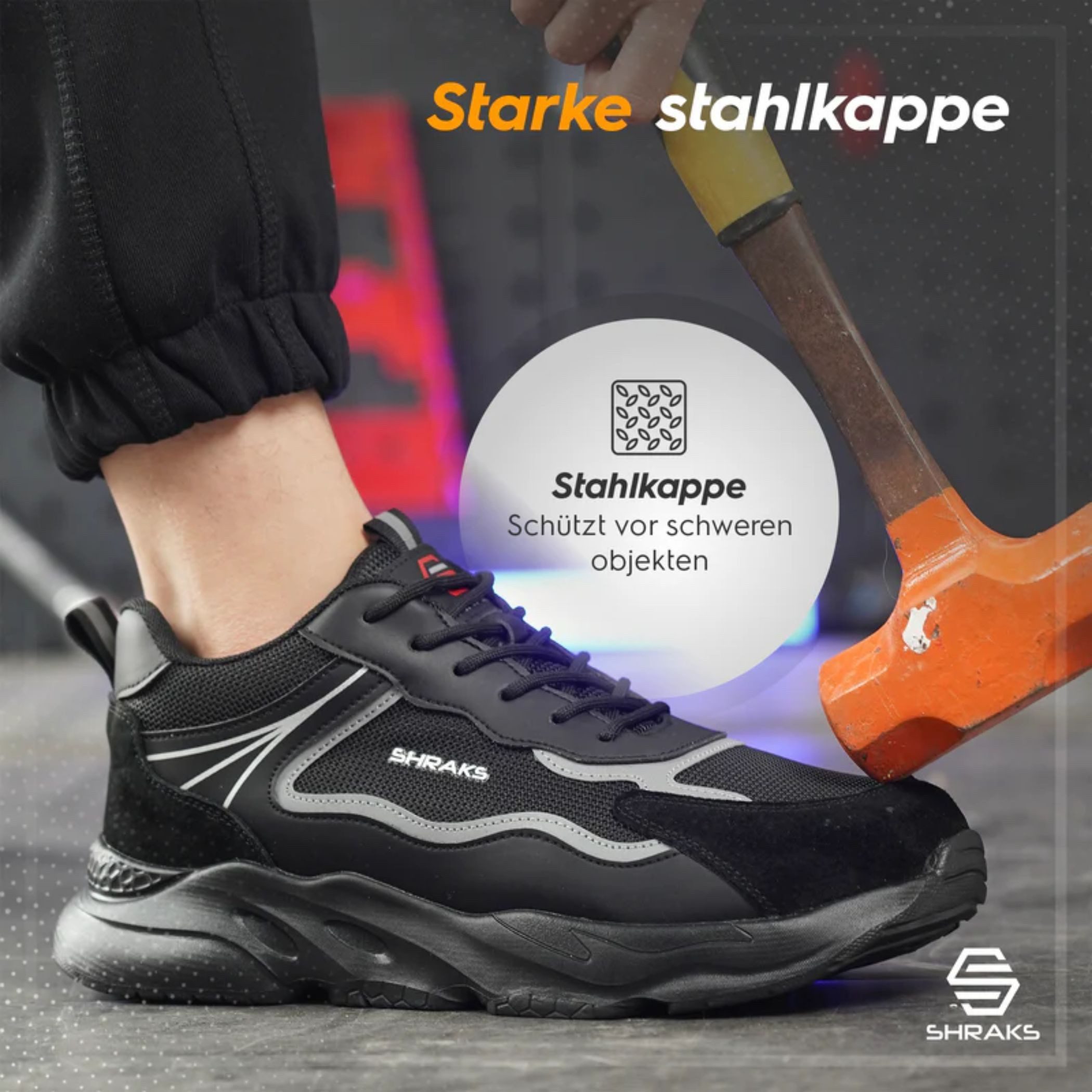 Shraks Moda Sicherheitsschuhe Bequem, Stahlkappe, Rutschfest,ISO20345 Arbeitsschuh