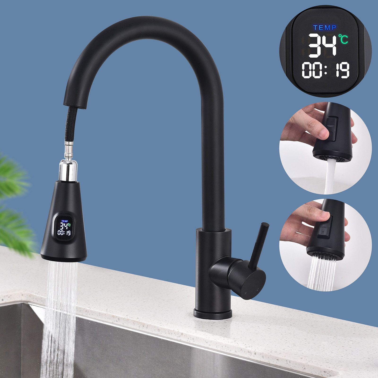 HOMELIVE Spültischarmatur mit brause ausziehbar 360° Küchenarmatur LED Digi günstig online kaufen