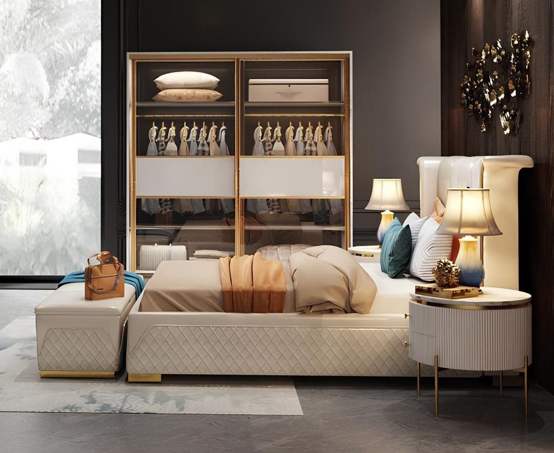 Xlmoebel Schlafzimmer-Set Komplettes Schlafzimmer mit Bett, Schrank und Nachttisch in Holzoptik, (3-tlg., Bett), Hergestellt in Europa