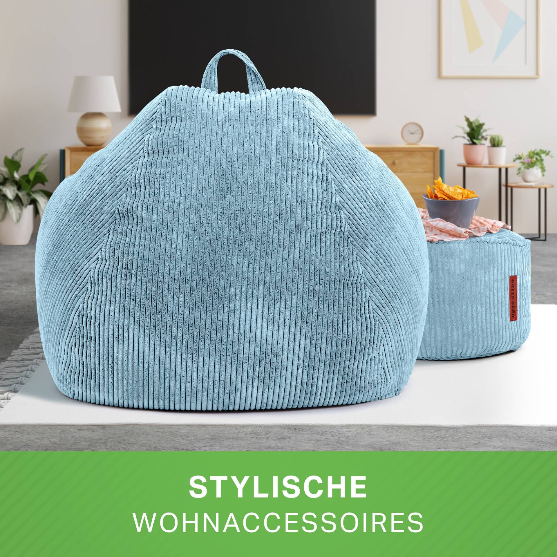 Green Bean Sitzsack XXL Sitzsack Scoop + Hocker aus Cord, Indoor Sitzkissen mit Sitzhocker, Relax Sessel – Bild 5 von 5