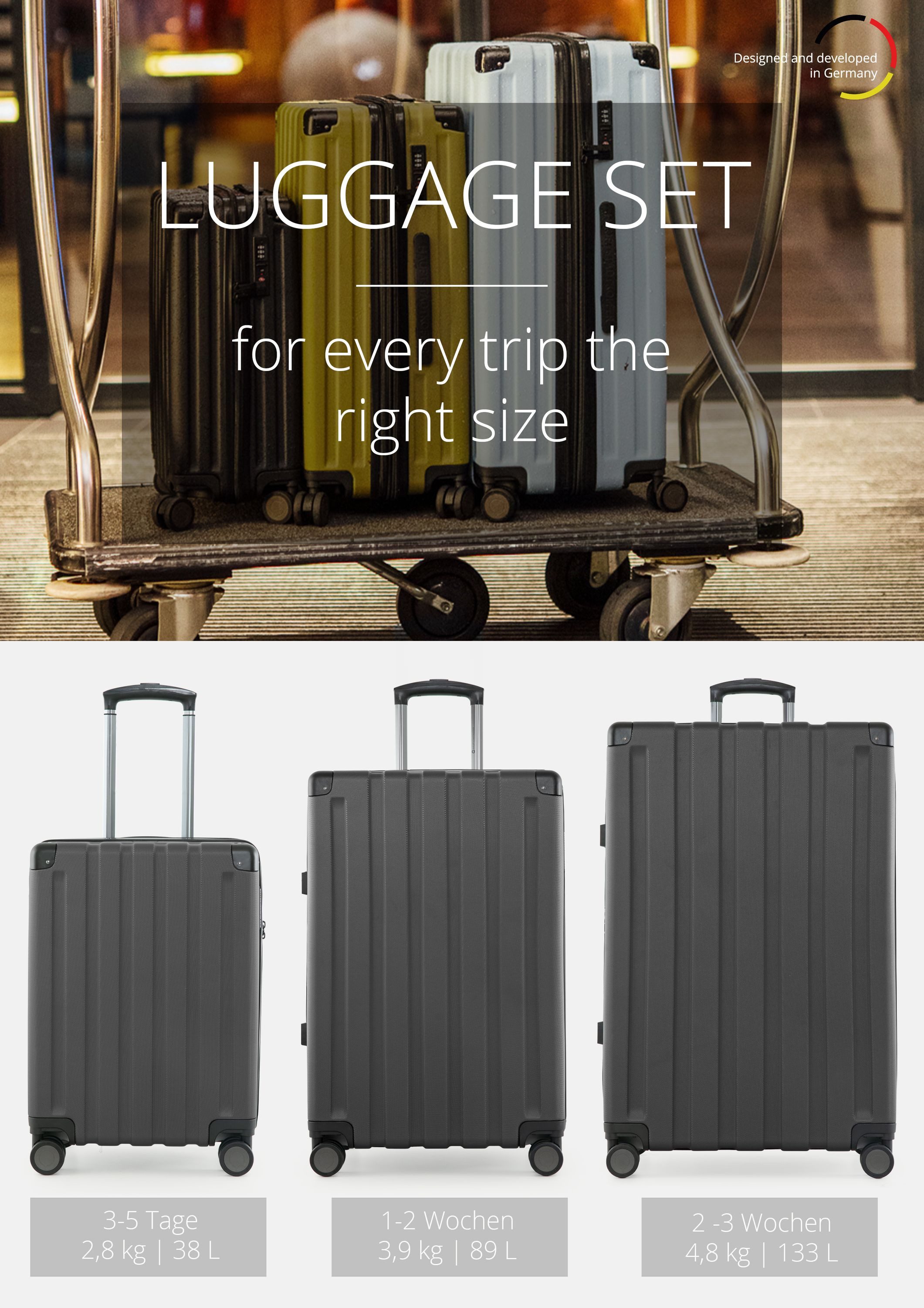 Hauptstadtkoffer Hartschalen-Trolley Q-Damm, 4 Rollen, 3 Koffer-Set Hartschalen-Trolleys, Erweiterung, TSA