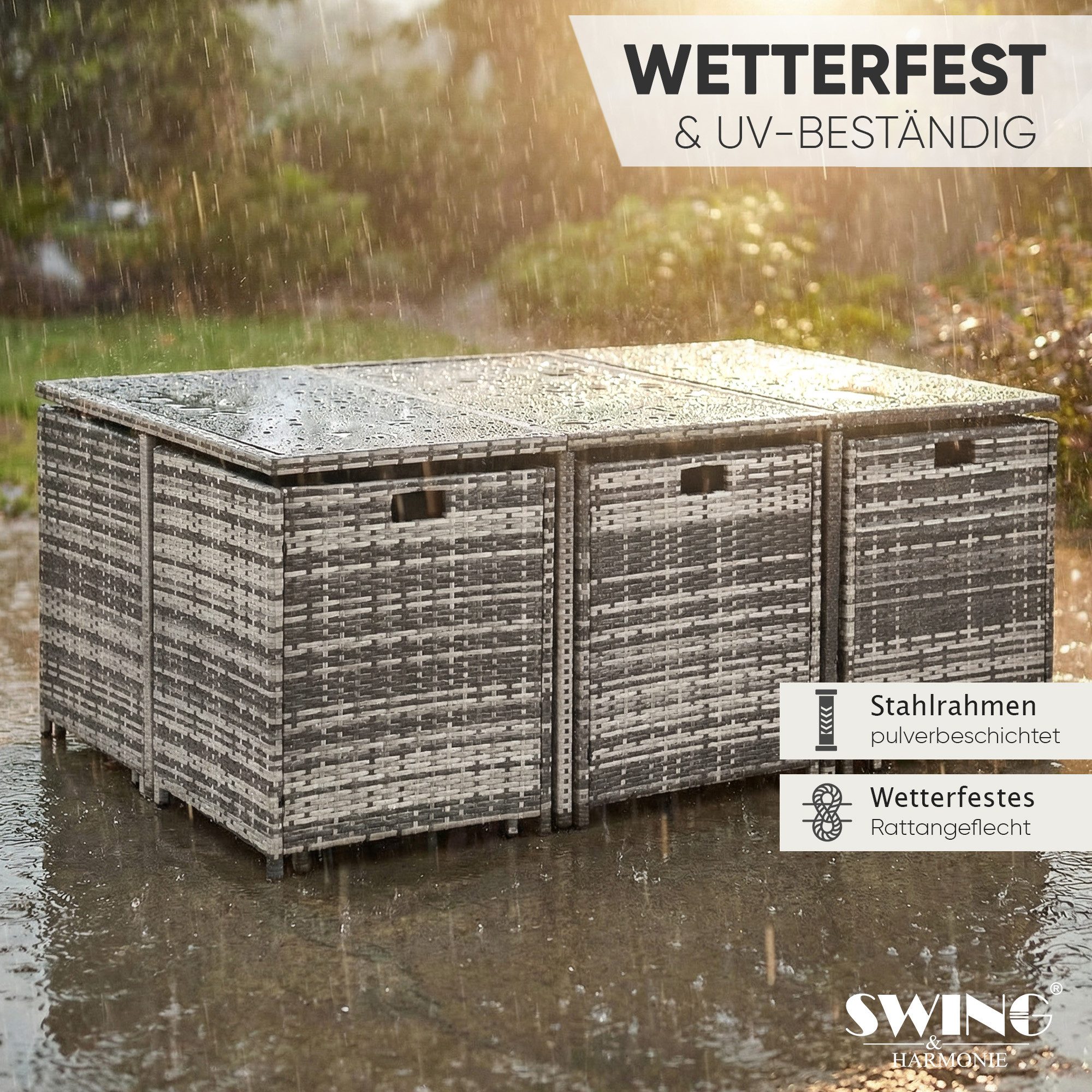 Swing&Harmonie Garten-Essgruppe Poly Rattan Sitzgruppe Esstisch Lounge Gartenmöbel – Bild 5 von 5
