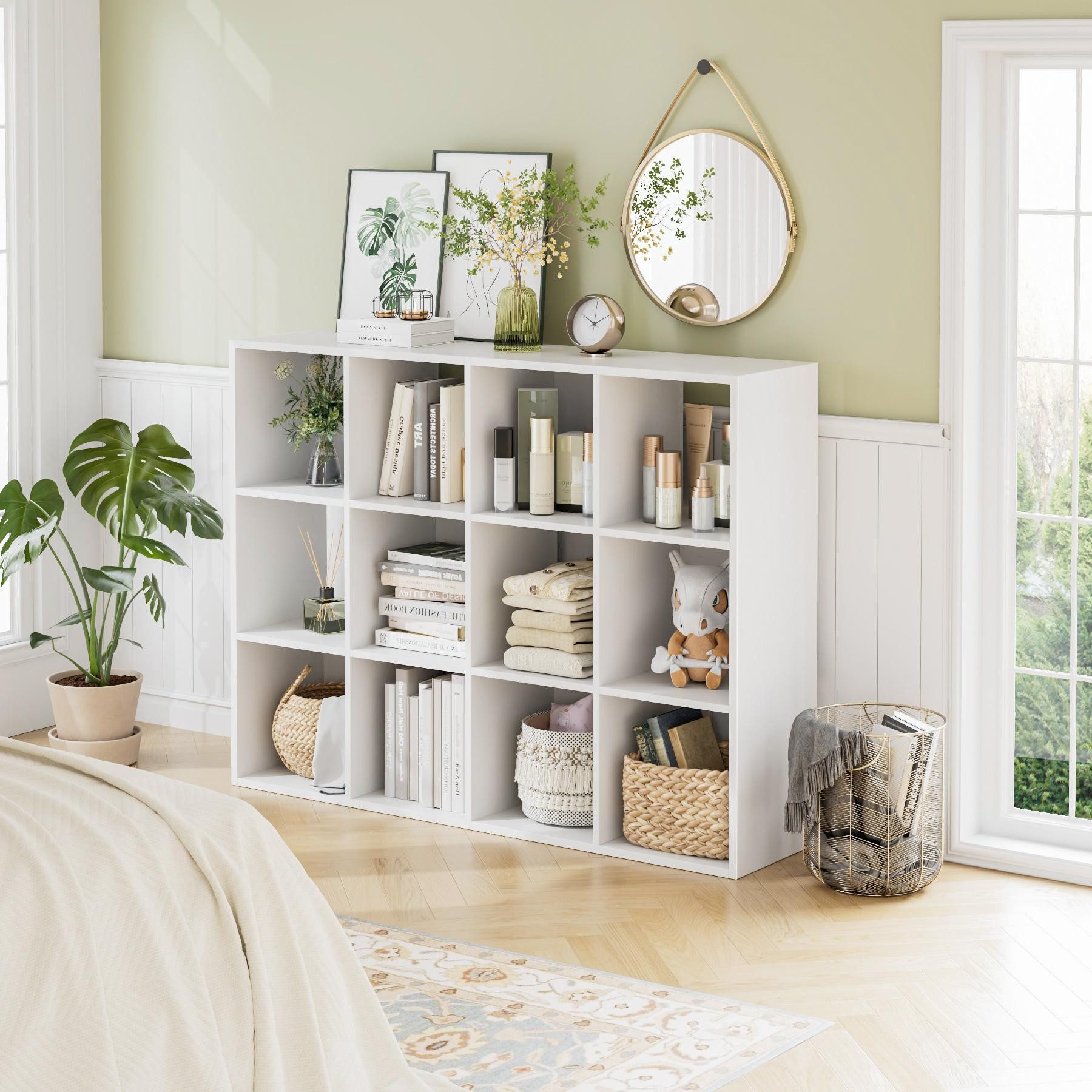 HOMECHO Bücherregal, Weiß Standregal Raumteiler mit 12 Fächern Würfelregal günstig online kaufen