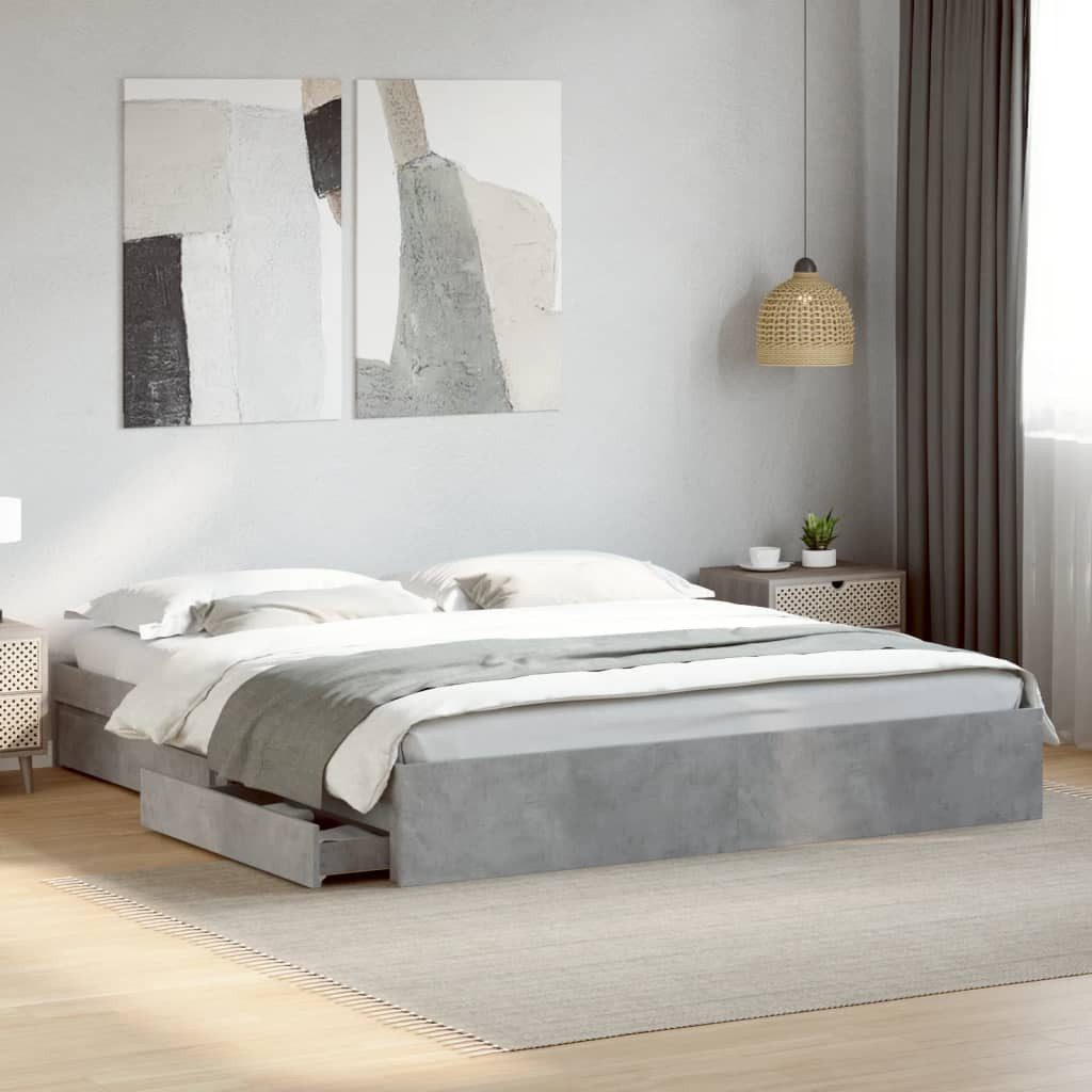 vidaXL Bett, Bettgestell mit Schubladen Betongrau 180x200 cm Holzwerkstoff