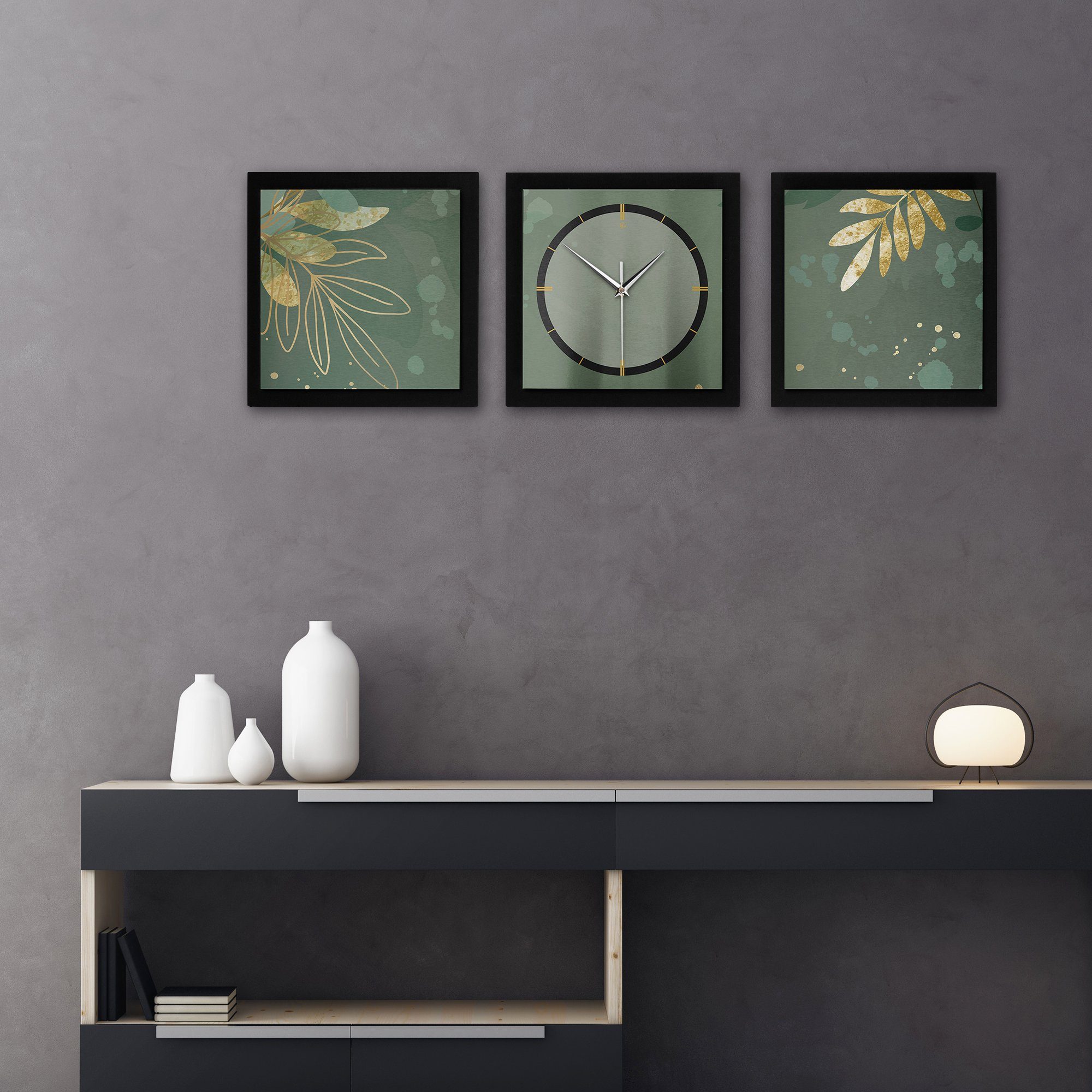 Kreative Feder Wanduhr elegant, modern) außergewöhnlich, oder (ohne (150x50cm) Green groß Quarzuhrwerk; Funk- Ticken