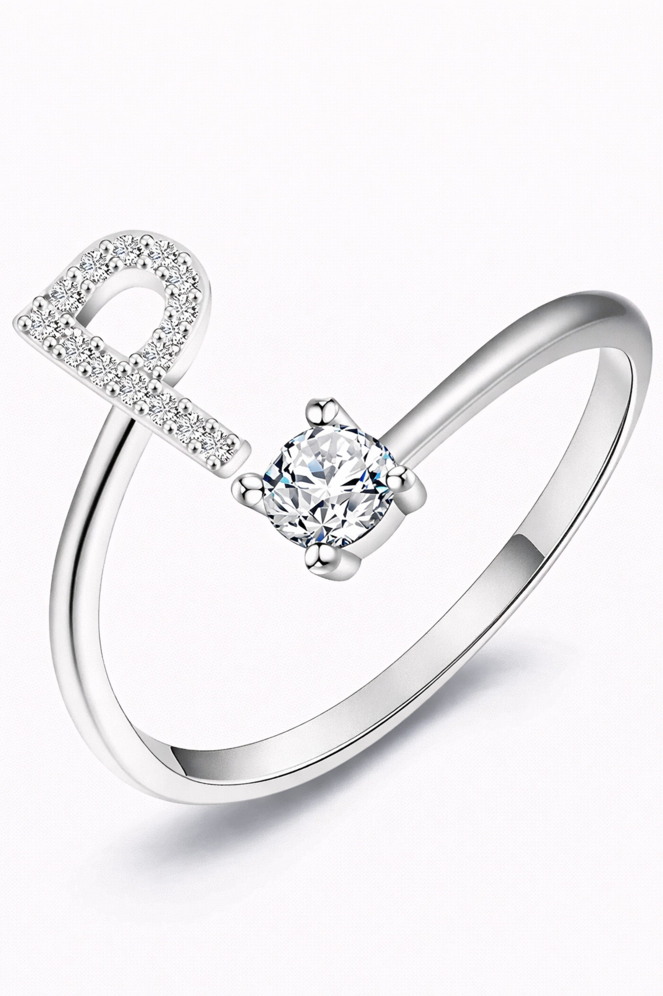 S&T Design Fingerring Buchstaben Ring Damen 14K Gold Vergoldet Silber Verstellbar Wasserfest (Goldring Geschenke für Frauen Freundin Mädchen Schmuck, 1-tlg., Buchstabenring), Damenring langlebigem Edelstahl Verstellbare Größe 50 - 60 Modeschmuck