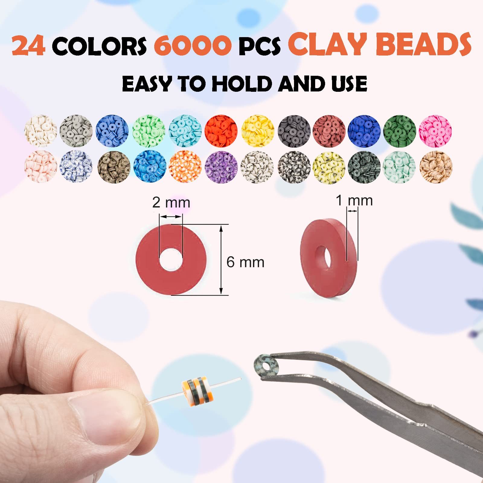 SURFOU Kreativset Perlen für Armbänder Set 8000+ Stück, 6mm Polymer Clay Perlen DIY Set, (Armbänder Selber Machen, Perlen zum Auffädeln, DIY Set Erwachsene, Basteln Erwachsene, Bastelset Erwachsene, Komplettes DIY Schmuckherstellungsset mit 24 Farben, Buchstabenperlen, Charms & Zubehör, 1-tlg., ideal für Armbänder, Halsketten, Ringe und kreative Bastelideen), für Erwachsene und Kinder