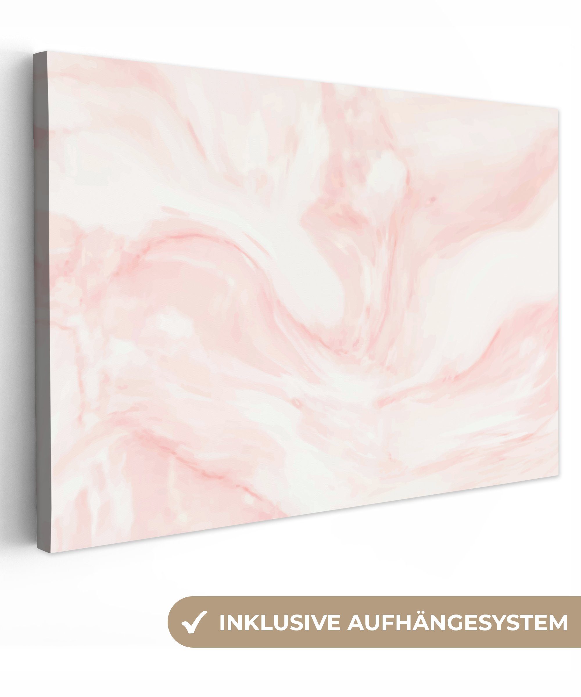 OneMillionCanvasses® Leinwandbild Marmor - Weiß - Rosa - Pastell, Fotodruck (1 St), Leinwand Bilder Klein, Wand Dekoration Aesthetic 30x20 cm