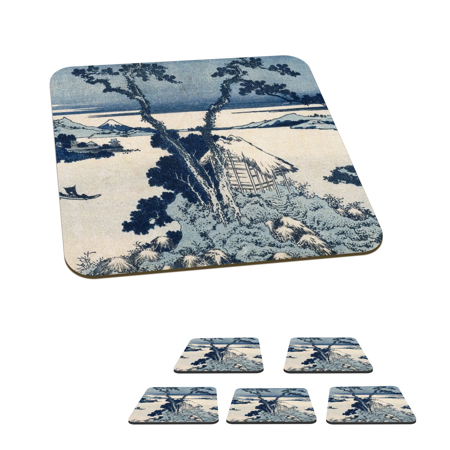 MuchoWow Glasuntersetzer Blick auf Katsushika Hokusai, Gemälde Untersetzer, von 6-tlg., Berg Tasse Tischuntersetzer, Korkuntersetzer, Glasuntersetzer, den Fuji für - Gläser, Zubehör