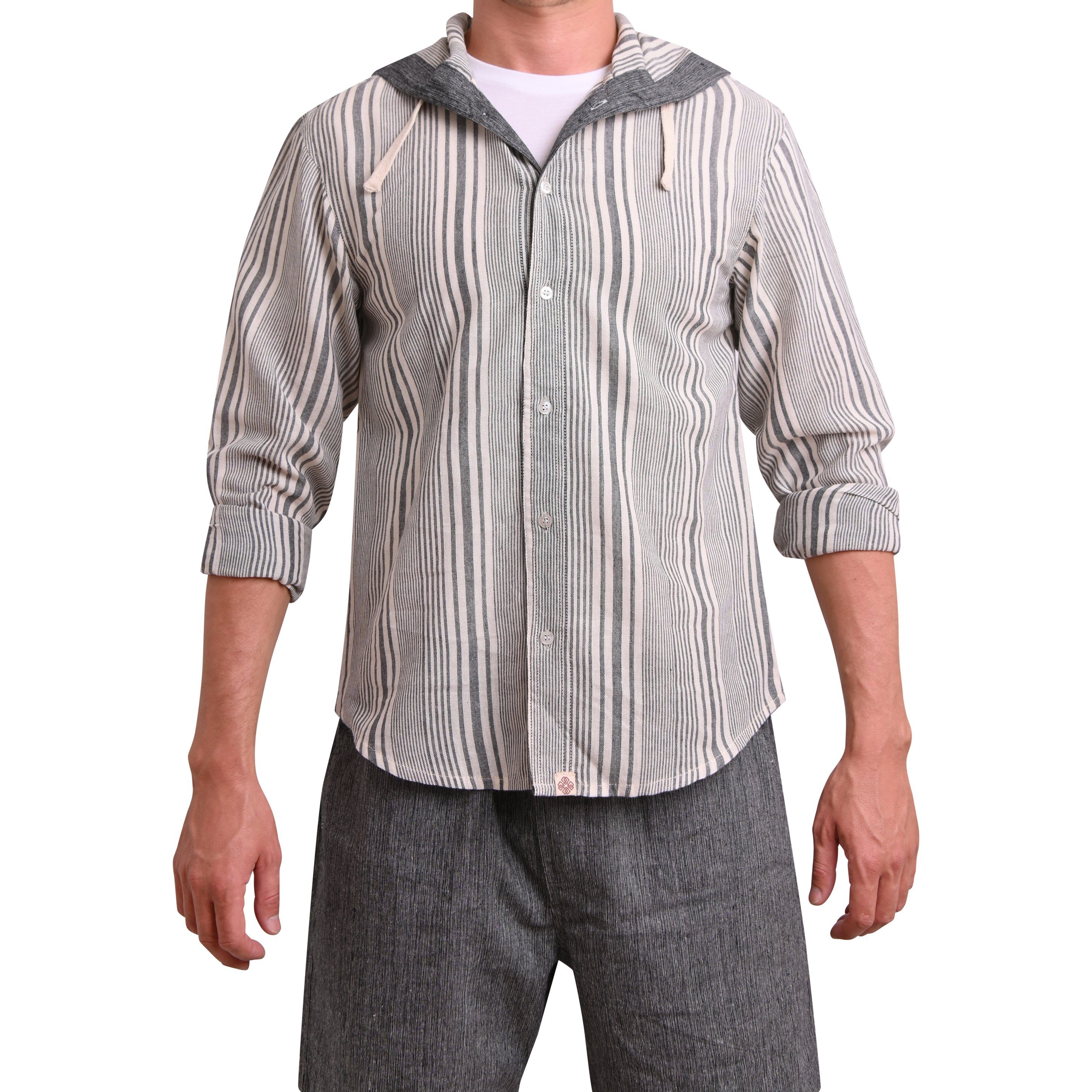 virblatt Kapuzenhemd Hemd grau Kapuze größenverstellbar Sommerhemd Hippie Kapuze Baumwolle, Herren, Herren