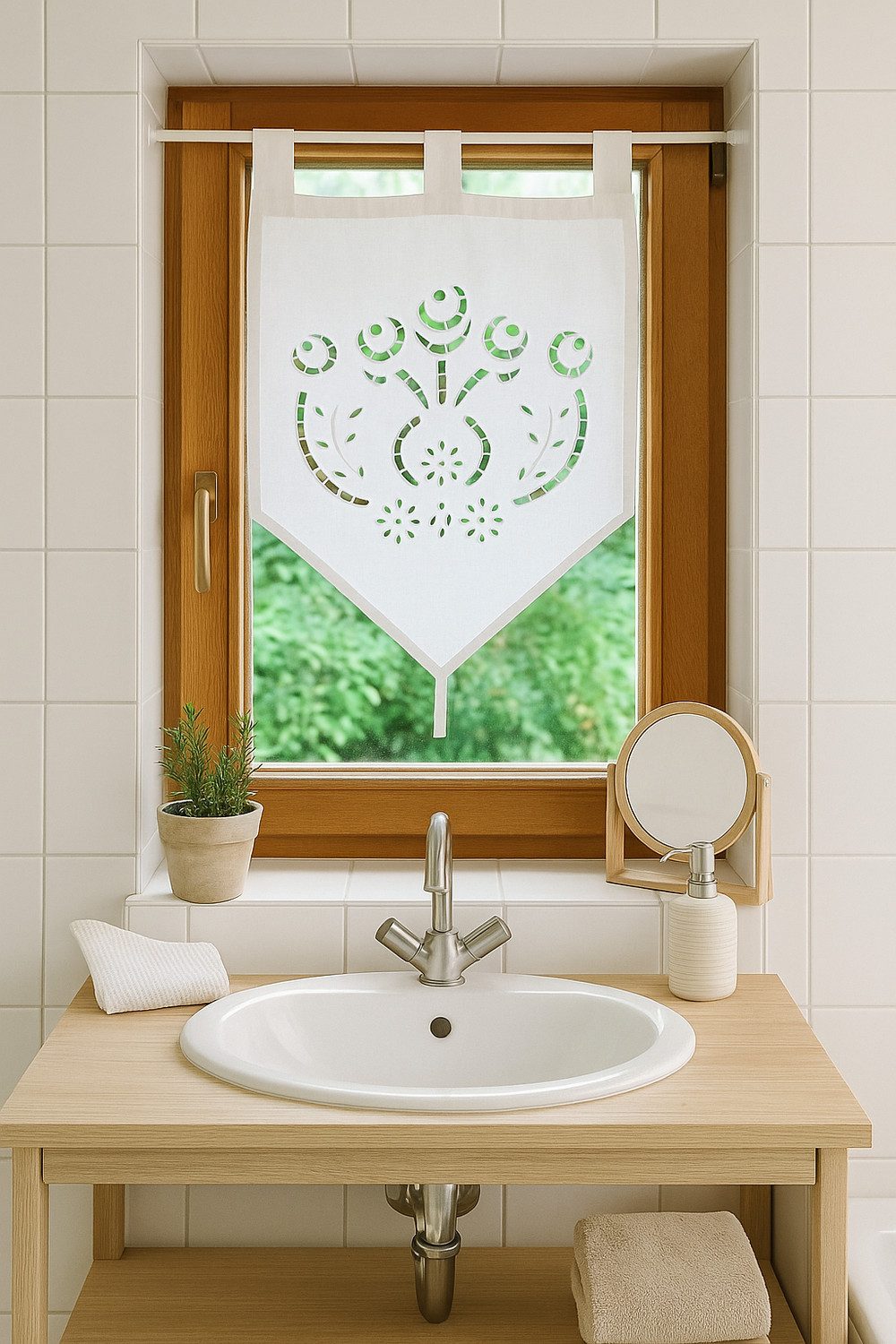 HOSSNER - ART OF HOME DECO Scheibengardine 40x60 cm (1 St), Schlaufen, blickdicht, Baumwolle, Vintage, Romantische Stickerei