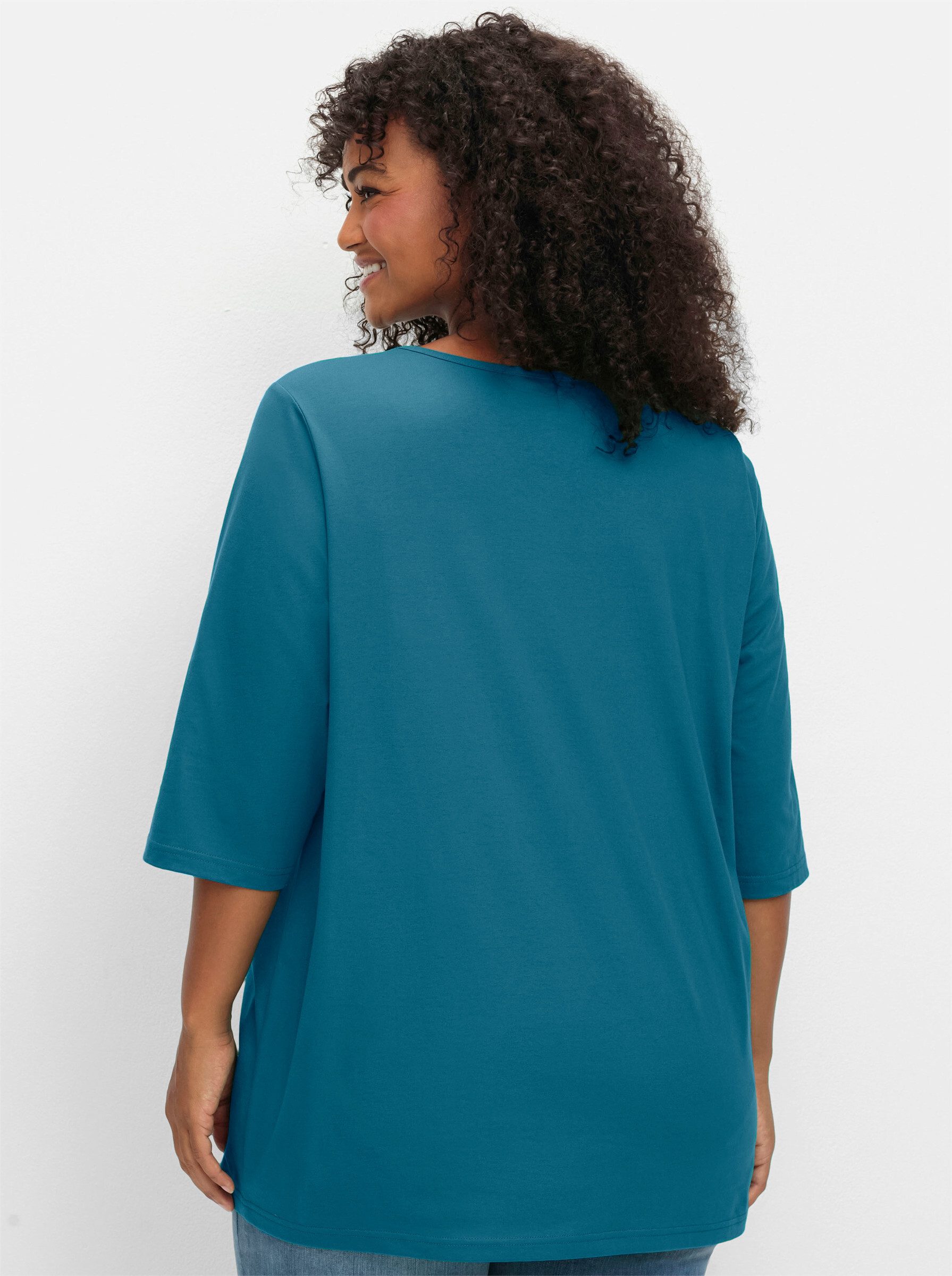 Sheego T-Shirt 3/4-Arm-Shirt . mit Rundhalsausschnitt, gerade Schnittform  günstig online kaufen