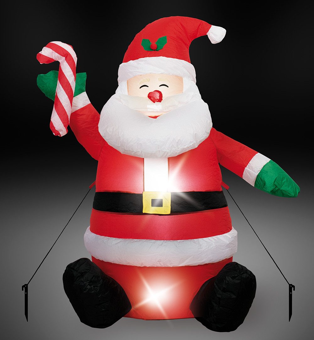 Fries Aufblasbares Partyzubehör XXL Selbstaufblasender Nikolaus Weihnachtsmann Garten Deko mit LED, 122 cm x 105 cm x 65 cm
