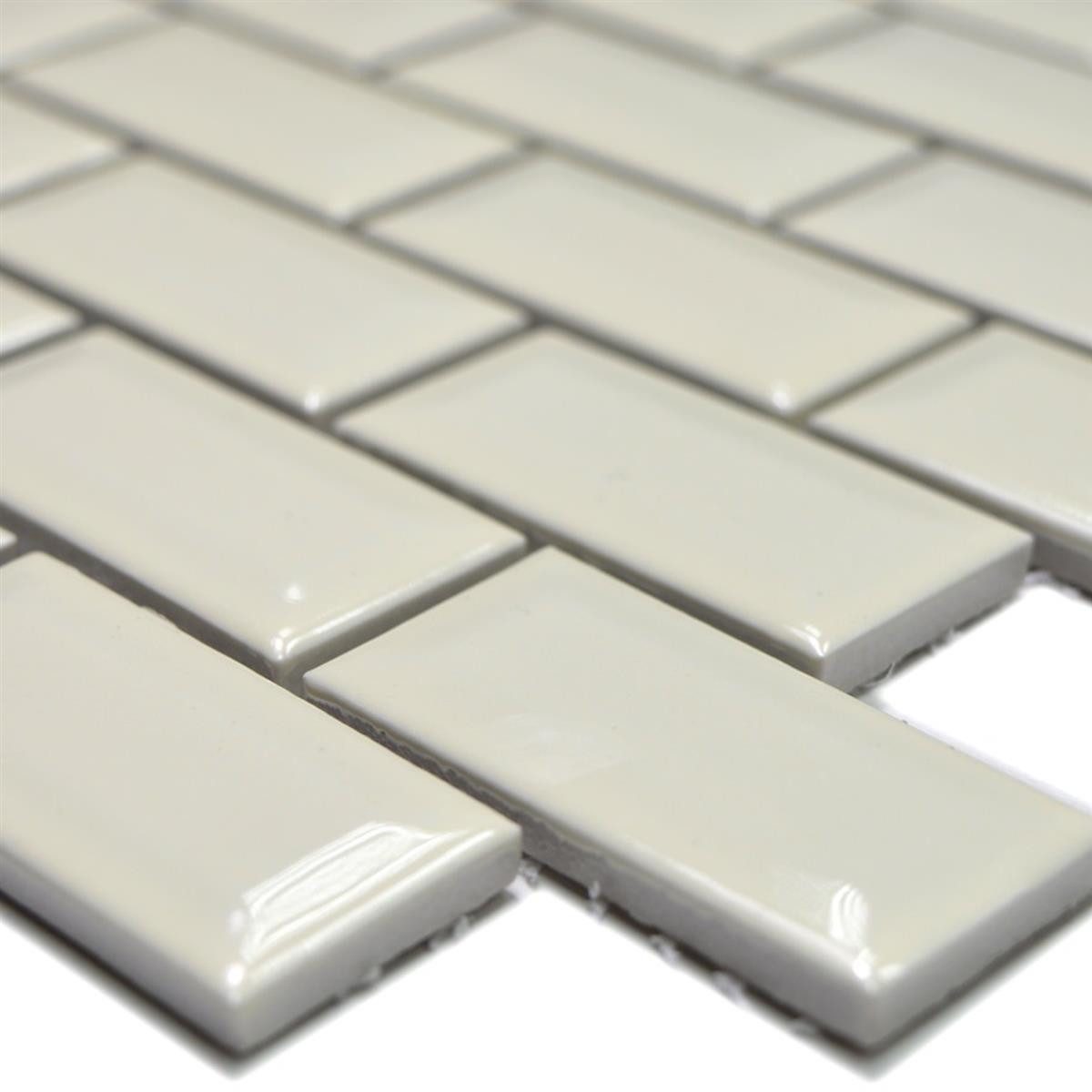 Mosafil Mosaikfliesen Keramik Metro Mosaikfliesen Baltimore Facette Elfenbein Glänzend, Keramik 30.000x30.000, elfenbein, Verlegefertig auf ein Netz geklebt - Frostsicher - Wasserfest