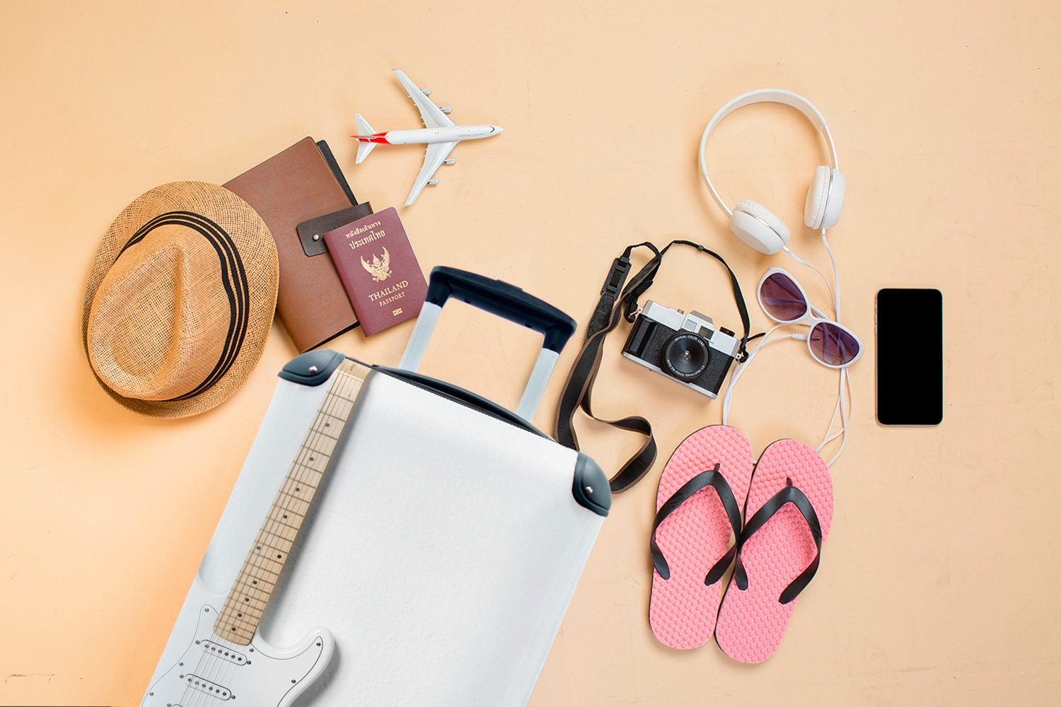 Ferien, MuchoWow 4 mit Reisetasche Handgepäckkoffer Trolley, Eine Handgepäck Rollen, E-Gitarre, rollen, für weiße Reisekoffer