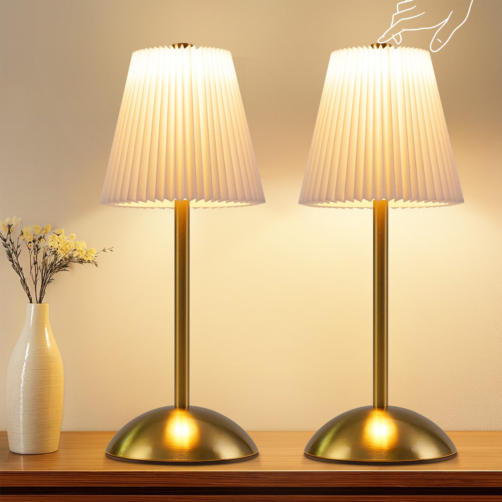 Nettlife LED Tischleuchte 2er Schwarz/Grün/Weiß/Orange/Graublau Stoff Retro Nachttischleuchte, 3 Lichtfarben Akku-Betrieb USB-ladbar, Schlafzimmer Wohnzimmer Arbeitszimmer Büros Eingangsbereiche