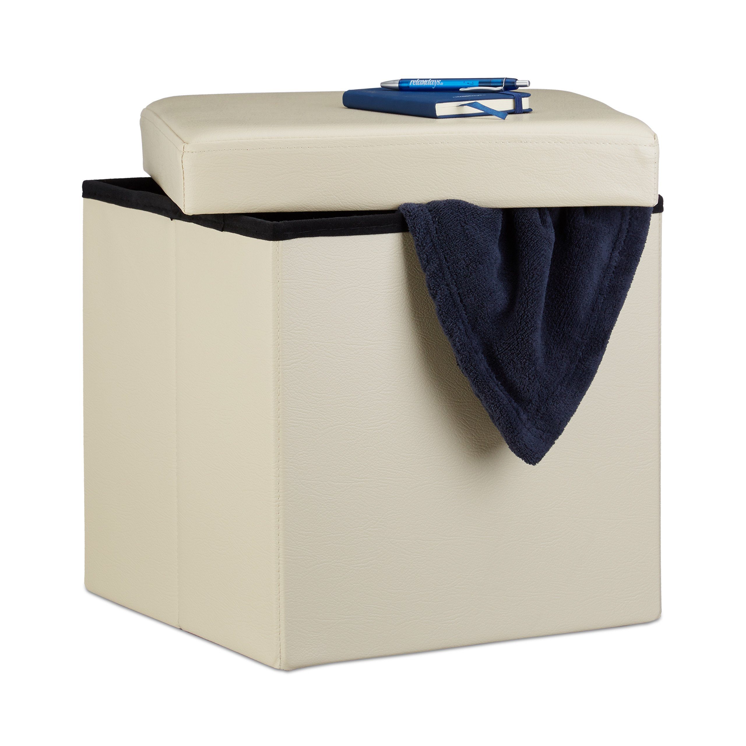 relaxdays Sitzhocker Faltbarer Sitzhocker Kunstleder, Creme günstig online kaufen