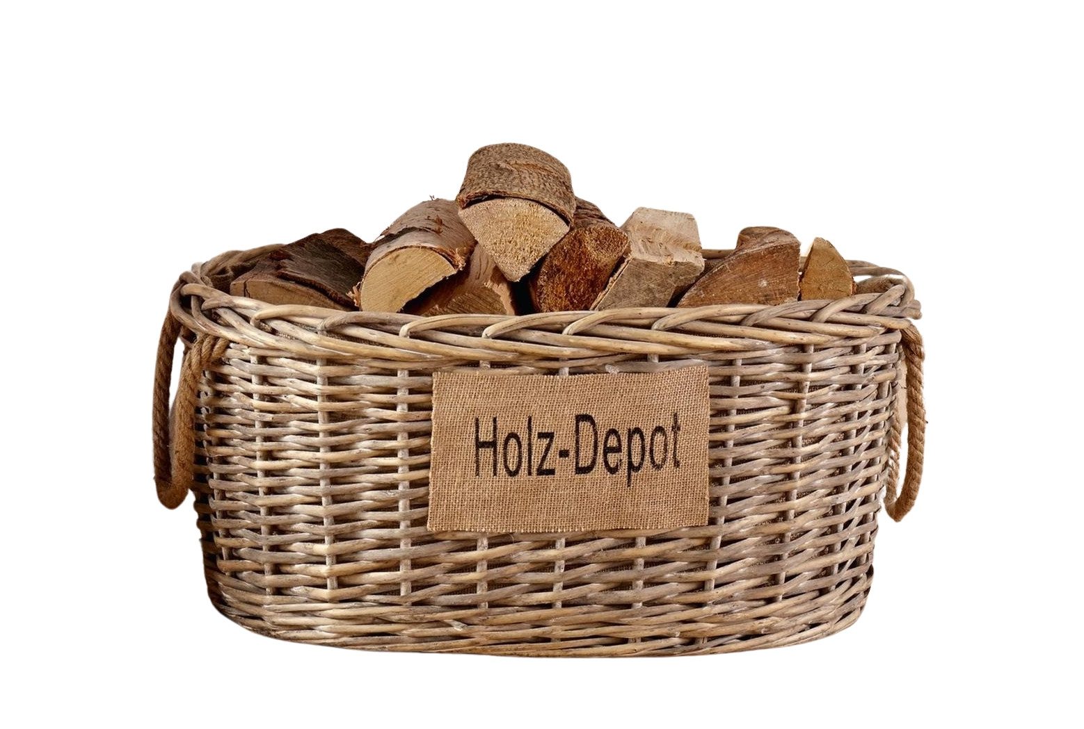 Dekoleidenschaft Kaminholzkorb aus Weide im Shabby günstig online kaufen