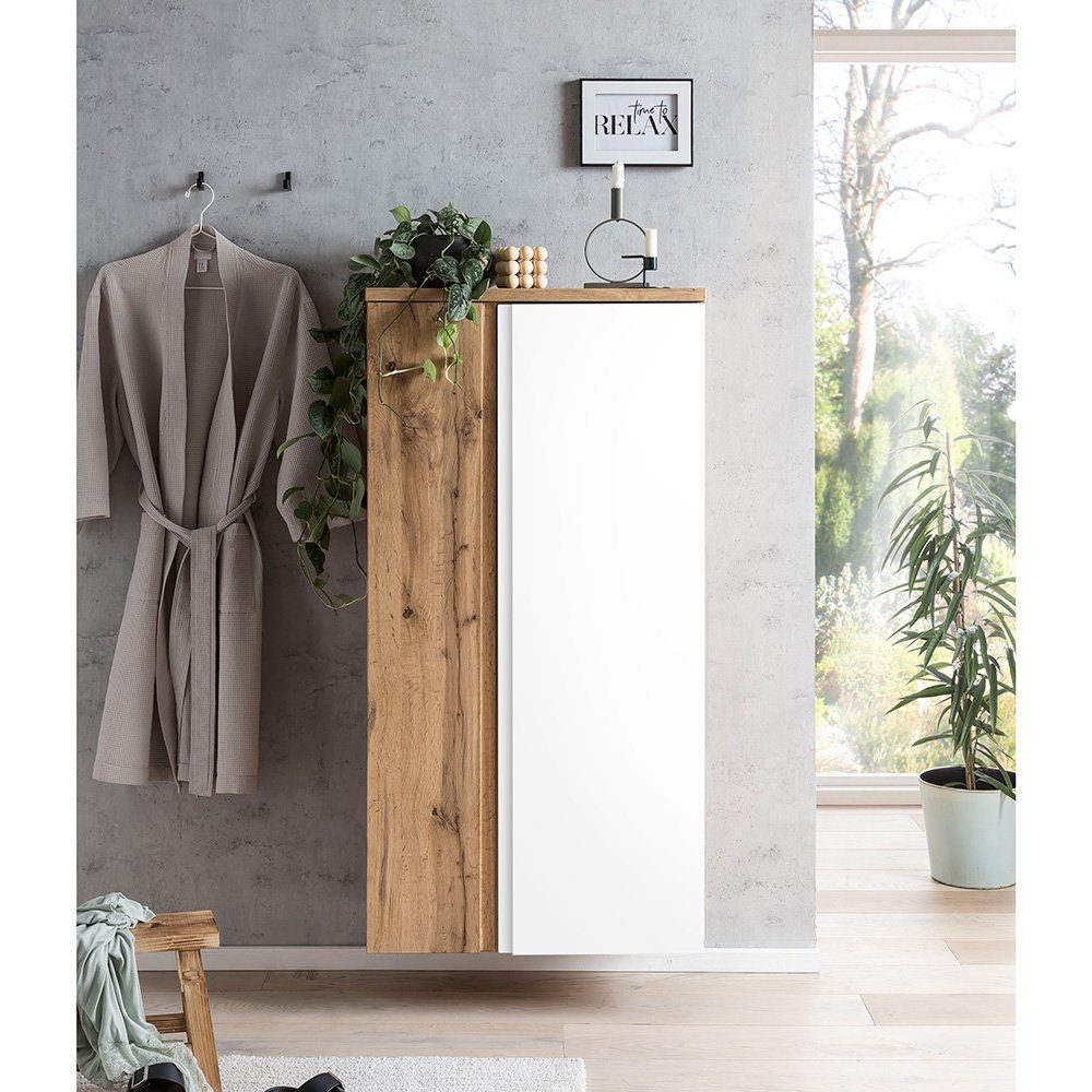 Lomadox Midischrank VASTO-03-WHITE Midischrank 65cm Wotan Eiche Nb. mit weiß matt, B/H/T 40/130/35 cm